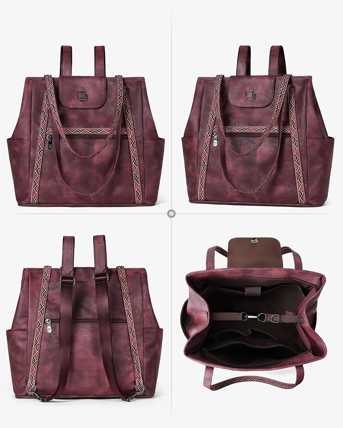 FADEON Large Laptop Tote Bag for Women Designer Leather Laptop Bag Fashion Travel Backpack Purse Shoulder Handbag
