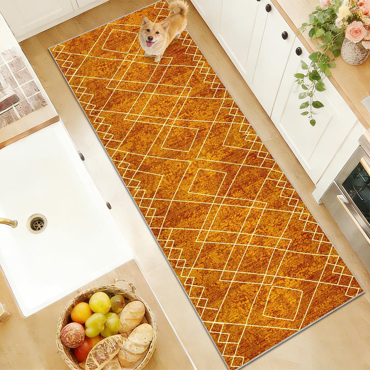 Carpet Runners for Hallway Non-Slip Washable Floor Carpet for Kitchen 60 x 180cm Runner Rug for Entryway Hallway Hall Runner Low Pile Area Rug Narrow Rug Runner for Hallway Kitchen Bedroom Orange
