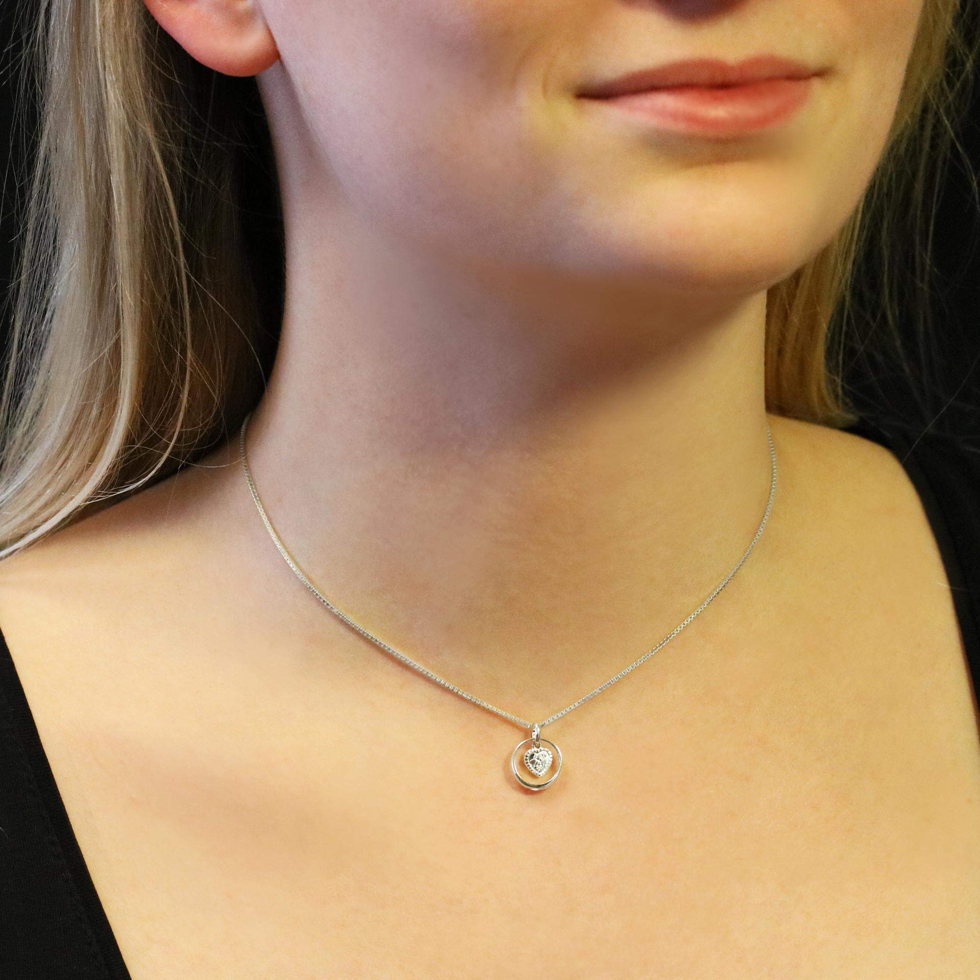 CLEVER SCHMUCK Taufring Kette Silber Ø 12 mm + weißer Zirkonia Schutzengel herzförmig + Kette Venezia 38 cm STERLING SILBER 925 Taufgeschenk im Taufe Etui weiß