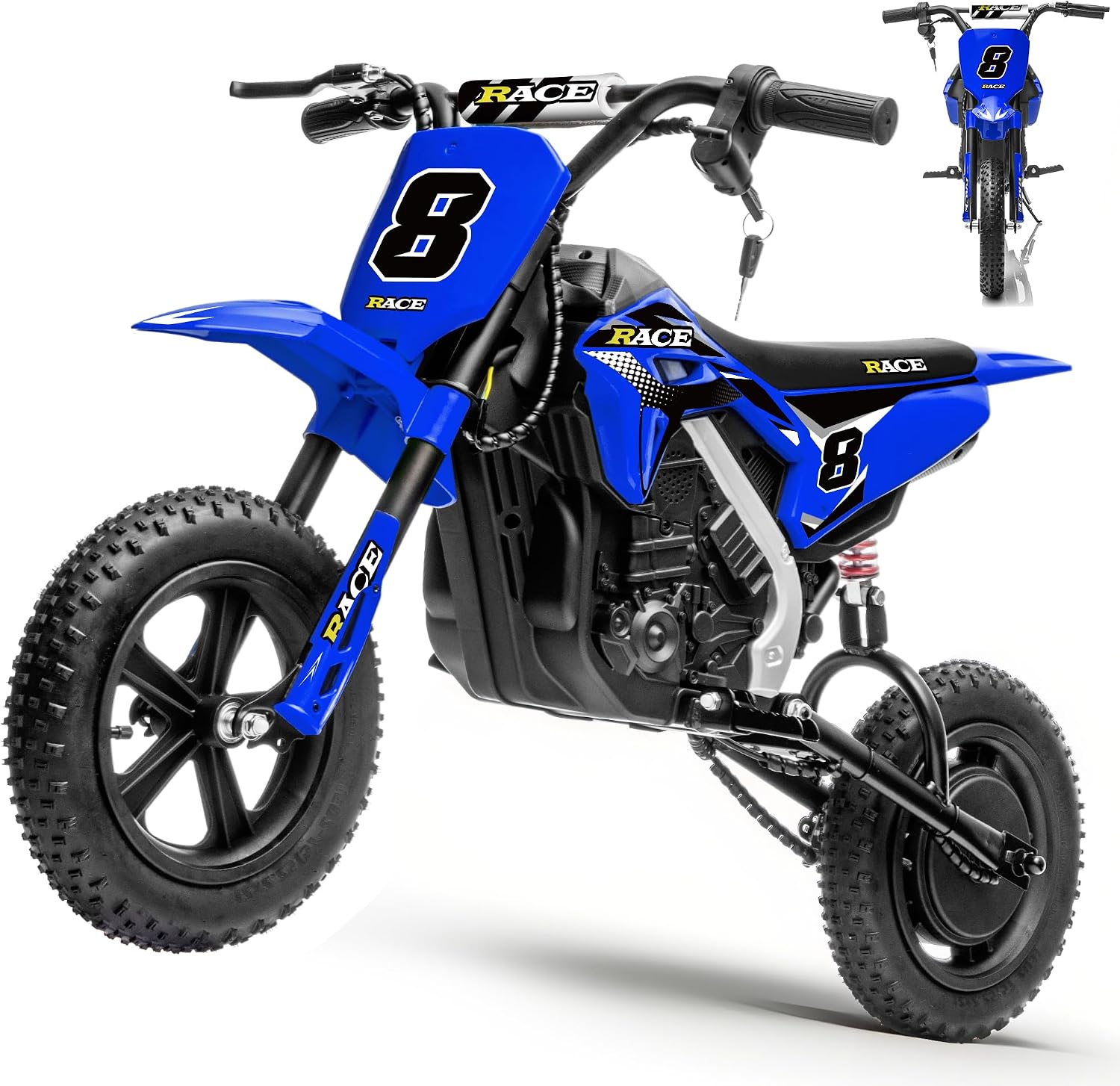 24V Kids Electric Dirt Bike - 250W Electric Motorcycle, 11 Mph Max Speed Electric Motorcycle Mini Bike with Music, 10 Miles Range, Twist Grip Throttle, Metal Suspension, Rubber Tires (Blue)
