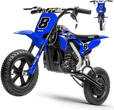 24V Kids Electric Dirt Bike - 250W Electric Motorcycle, 11 Mph Max Speed Electric Motorcycle Mini Bike with Music, 10 Miles Range, Twist Grip Throttle, Metal Suspension, Rubber Tires Blue