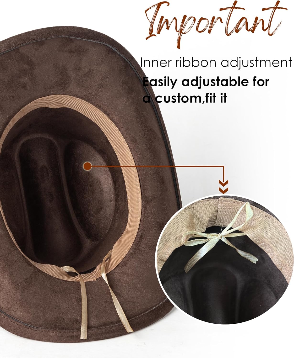 Gossifan Western Cowboy Hat for Men Women Wide Brim Suede Cattleman Cowgril Hats - Image 4