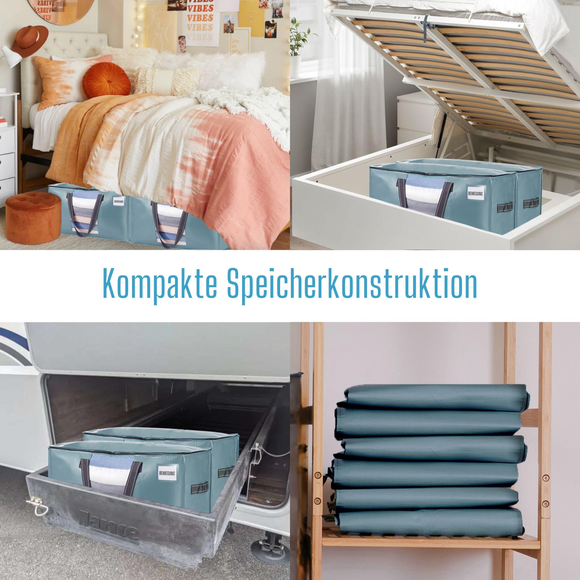 VENO 4er-Pack Umzugstaschen XXL(87 Liter) mit Sichtfenster, Faltbare Aufbewahrungstasche, Starke Griffe & Reißverschluss, Alternative zu Umzugskartons für Kleidung,Hellblau
