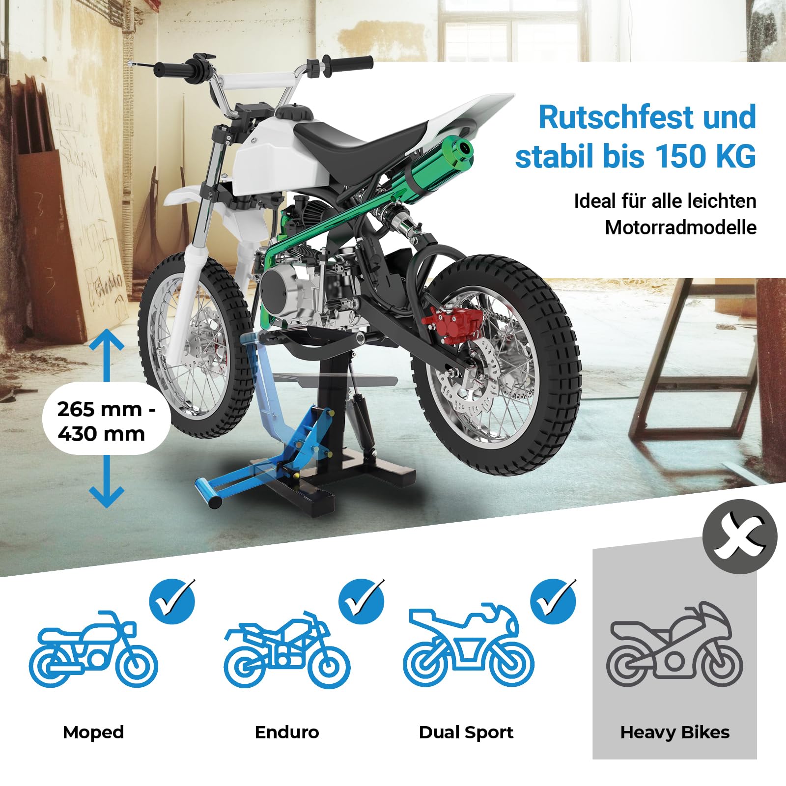 Bituxx Motorradbock Hebebühne Motorradheber Motorradhebebühne Moped Roller Bühne Lift wagenheber mit Dämpfer bis 150Kg