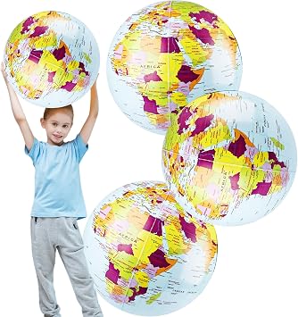 3 Pcs 24 Inch Giant Inflatable Globes Large Blow Up Beach Ball Inflatable World Globe for Summer Pool Party Earth Day Classroom Learning
