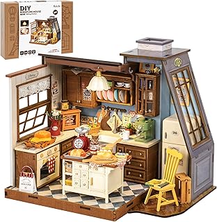 A simple wooden dollhouse kit with several rooms.