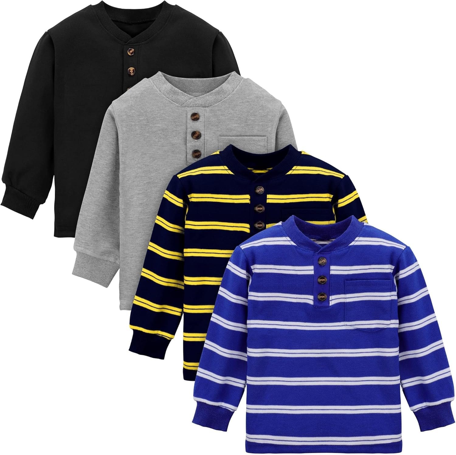 Cooraby 4 Packs Toddler Long Sleeve Shirt Boy Striped Tee Shirt with Pocket Soft Cotton T-Shirt Cooraby 4 Packs Toddler Long Sleeve Shirt Boy Striped Tee Shirt with Pocket Soft Cotton T-Shirt