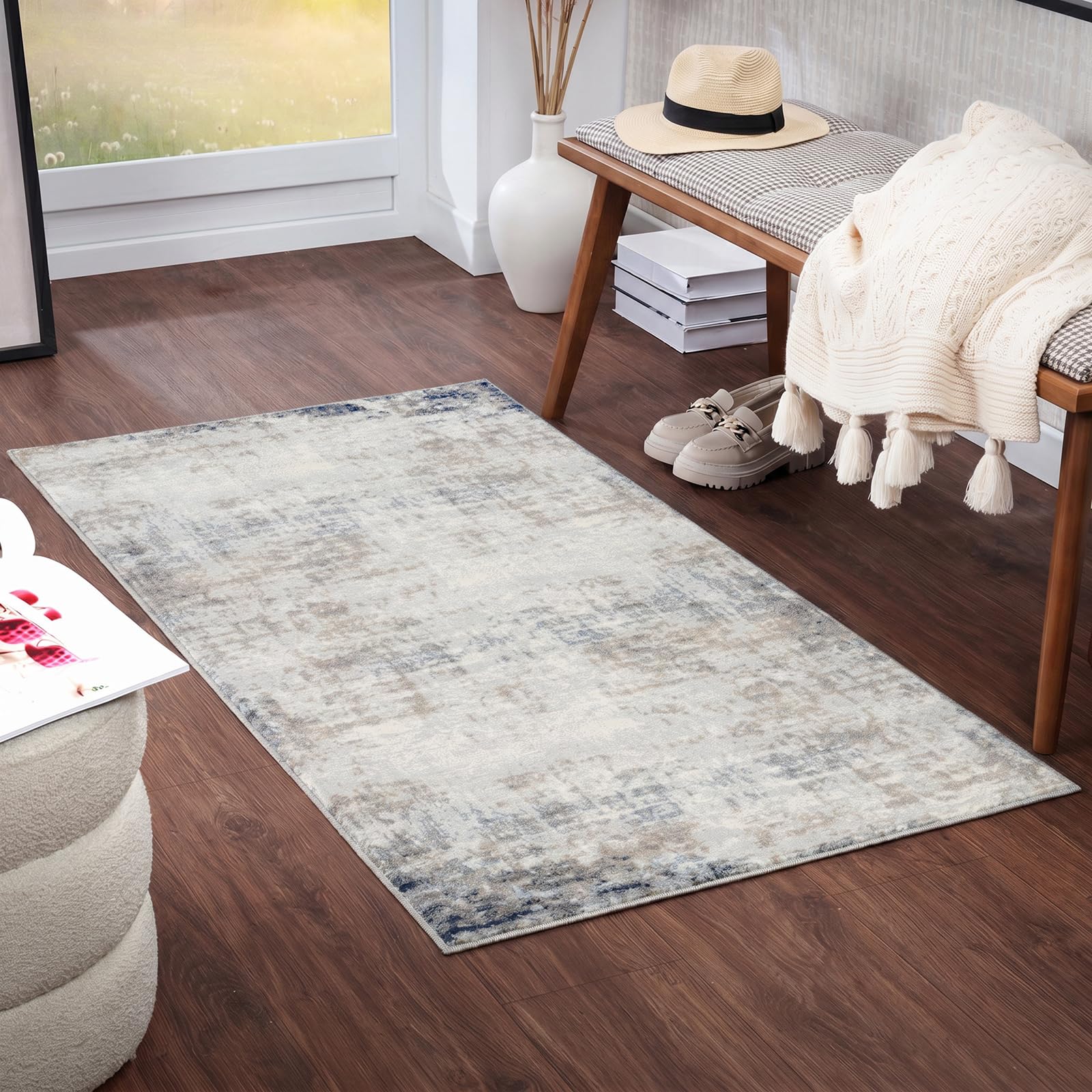 Livabliss Alix Utrecht Abstract Carpet Runner 80x150 cm, Modern Marble Design for Hallway, Living Room & Dining Area, Soft Luxurious Pile, Ivory Grey Blue
