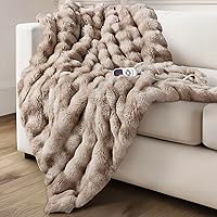 blunique Faux Rabbit Fur Electric Heated Throw Blanket 50x60 for Women & Girls - 6 Heat Levels, Overheat Protection, Quick Heat, Memory Function