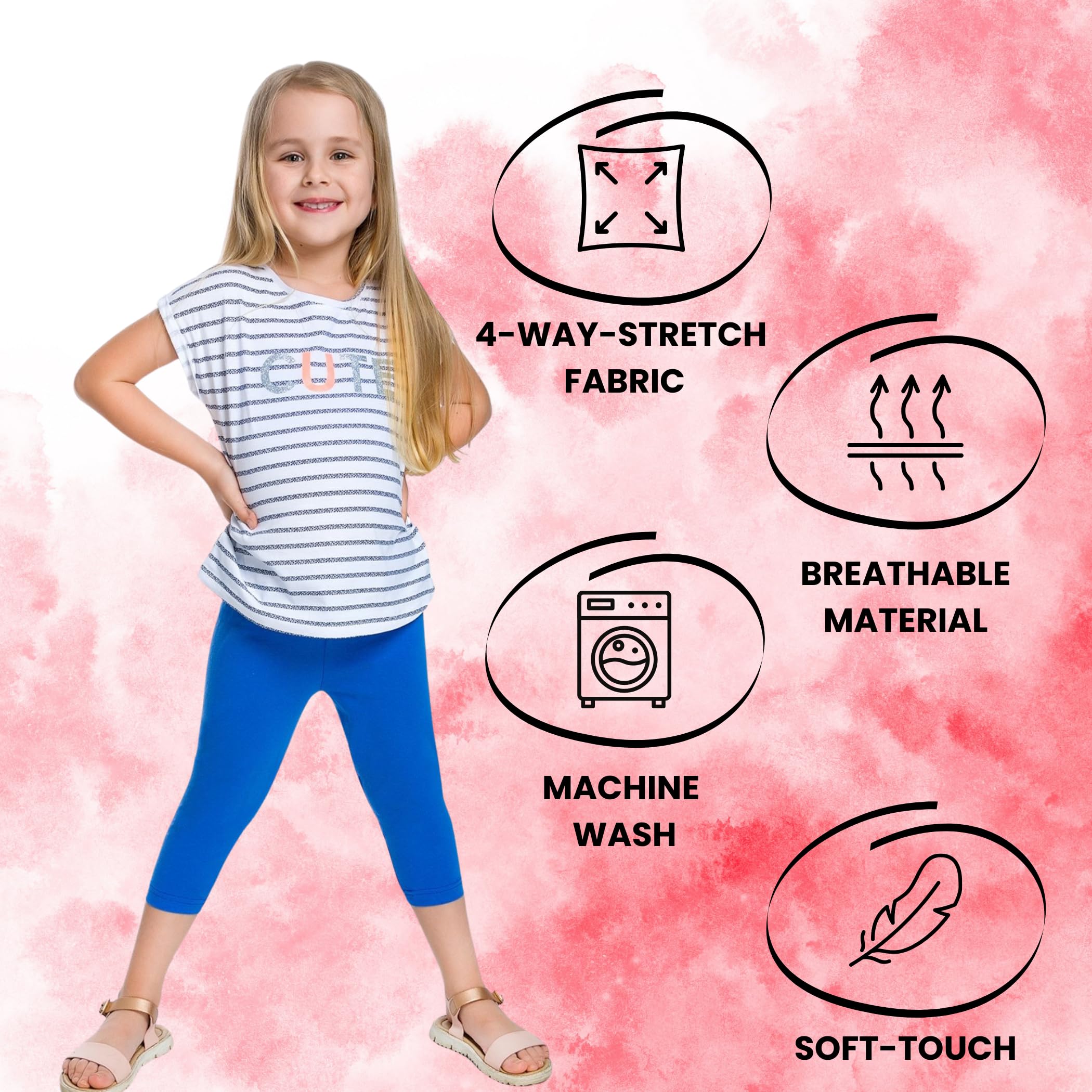 hi!mom Girls Cropped Leggings 3/4 Lenght - Cotton Basic Opaque Stretchy Dance Sport School Summer Capri Leggings - Pants for Kids Leggings — view 5