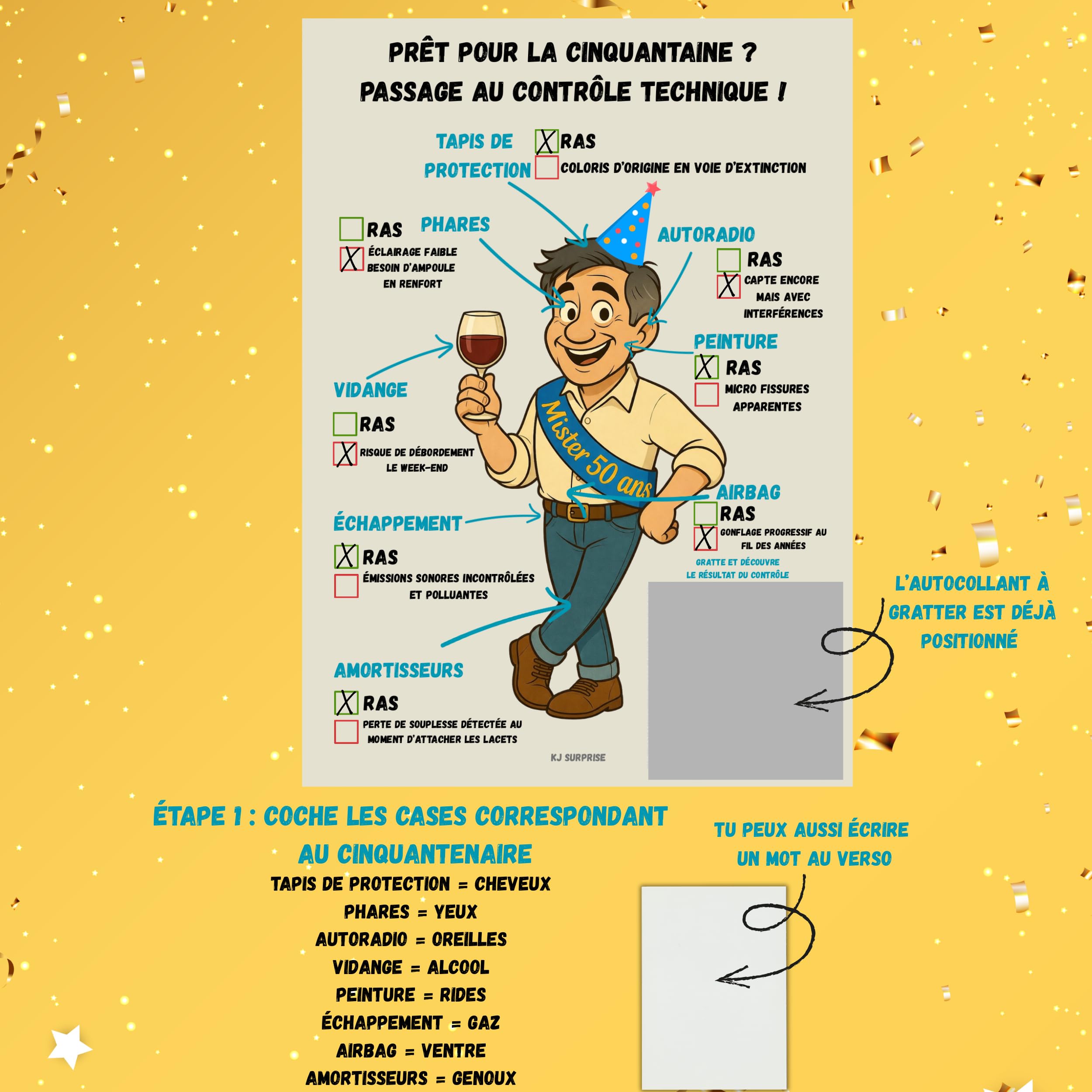 Carte Anniversaire 50 Ans à Gratter – Contrôle Technique Humoristique – Carte 50 ans Homme Originale – Carte Anniversaire 50 Ans Drôle Humoristique - 2