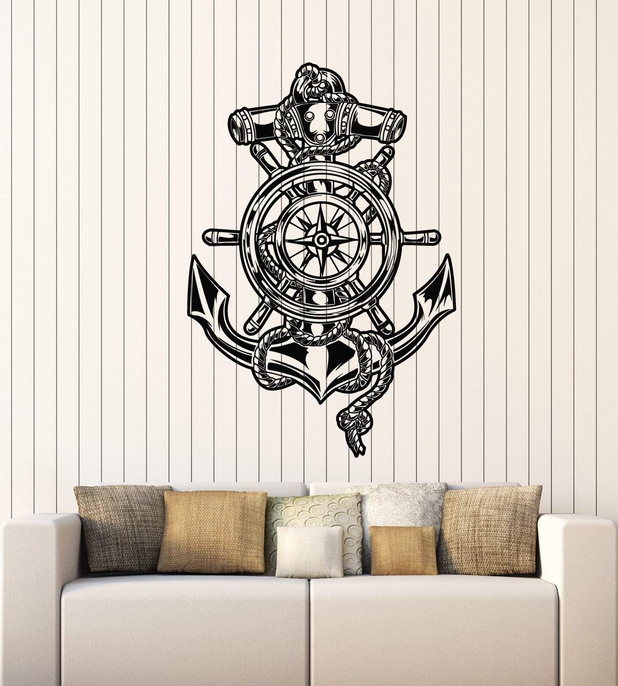 Vinyl Wall Decal Sea Ships Anchor Nautical Steering Wheel Stickers Mural Large Decor (g4821) Black