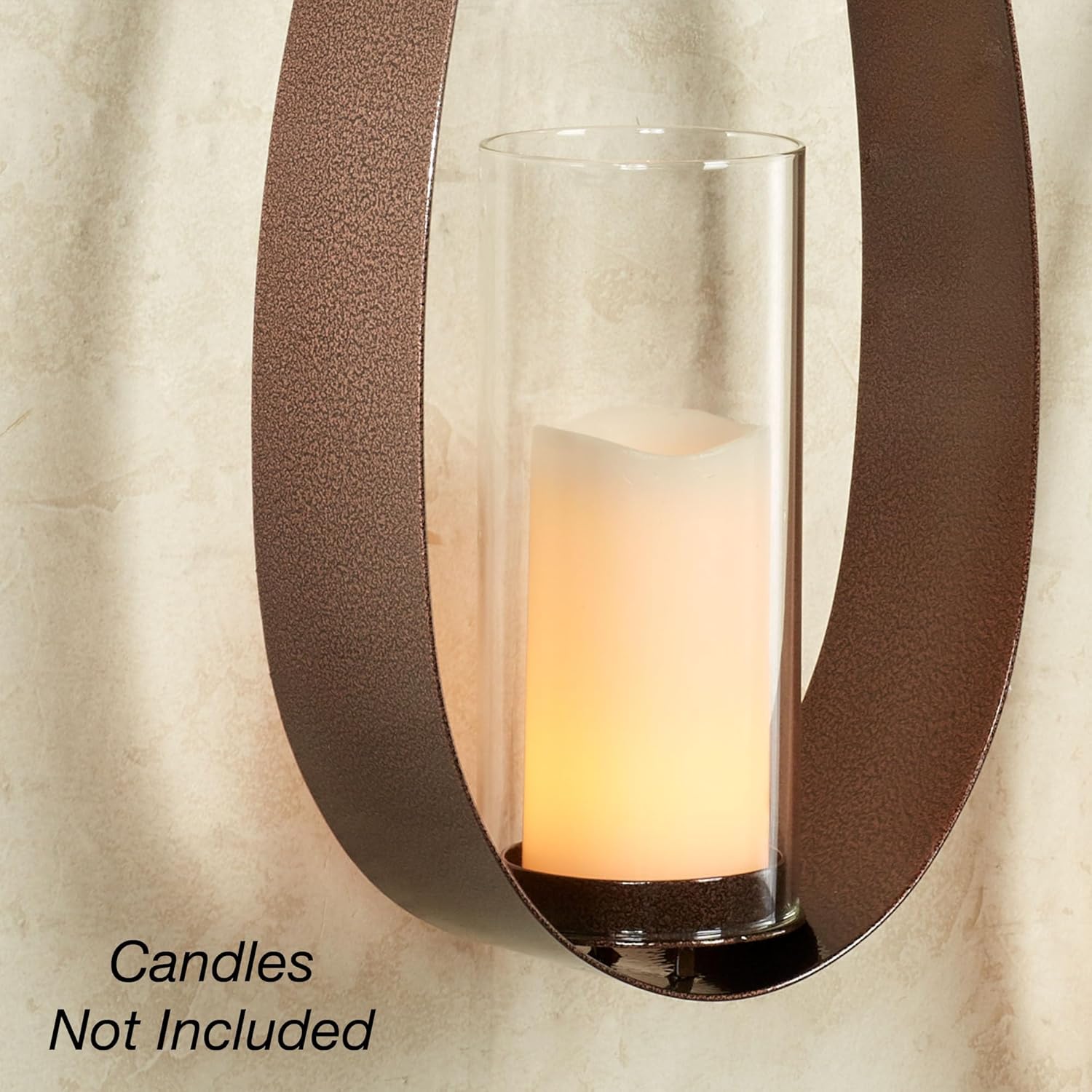 Pharos Wall Sconces | Antique Copper | Metal Sconce Set with Hurricane Style Glass Holders for Candles