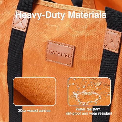 Miniatura 4 de Portatroncos para leña, lona encerada, duradera, para chimenea, bolsa de mano, Marrón, Moderno