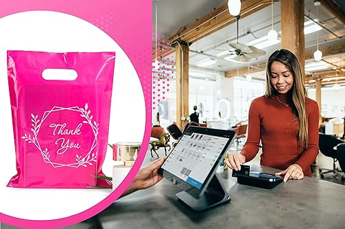 Miniatura 48 de 100 bolsas de 1.5 mil de grosor, 9 x 12 pulgadas, bolsas de agradecimiento con asas extragruesas perfectas para mercancía, pequeñas empresas y venta
