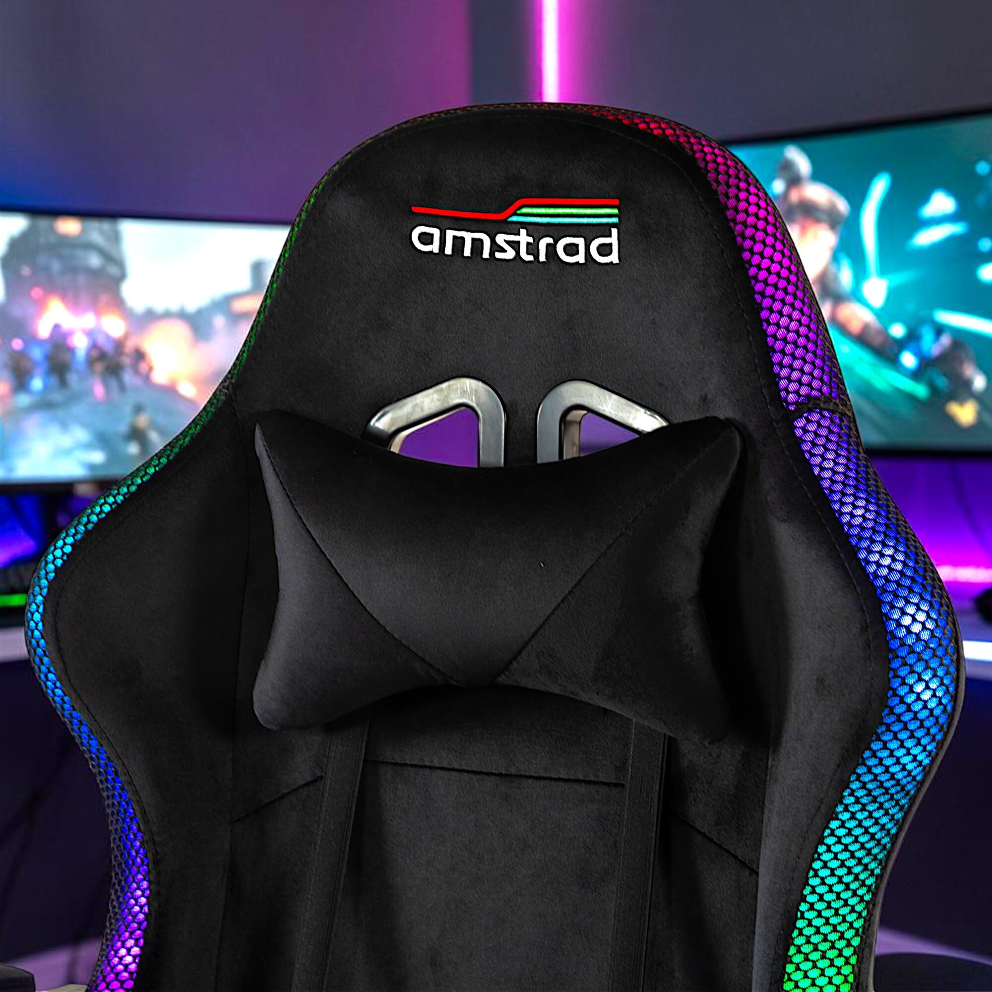 Amstrad LED-Shadow Chaise Gamer Noire Tissu Alcantara Eclairage LED 366