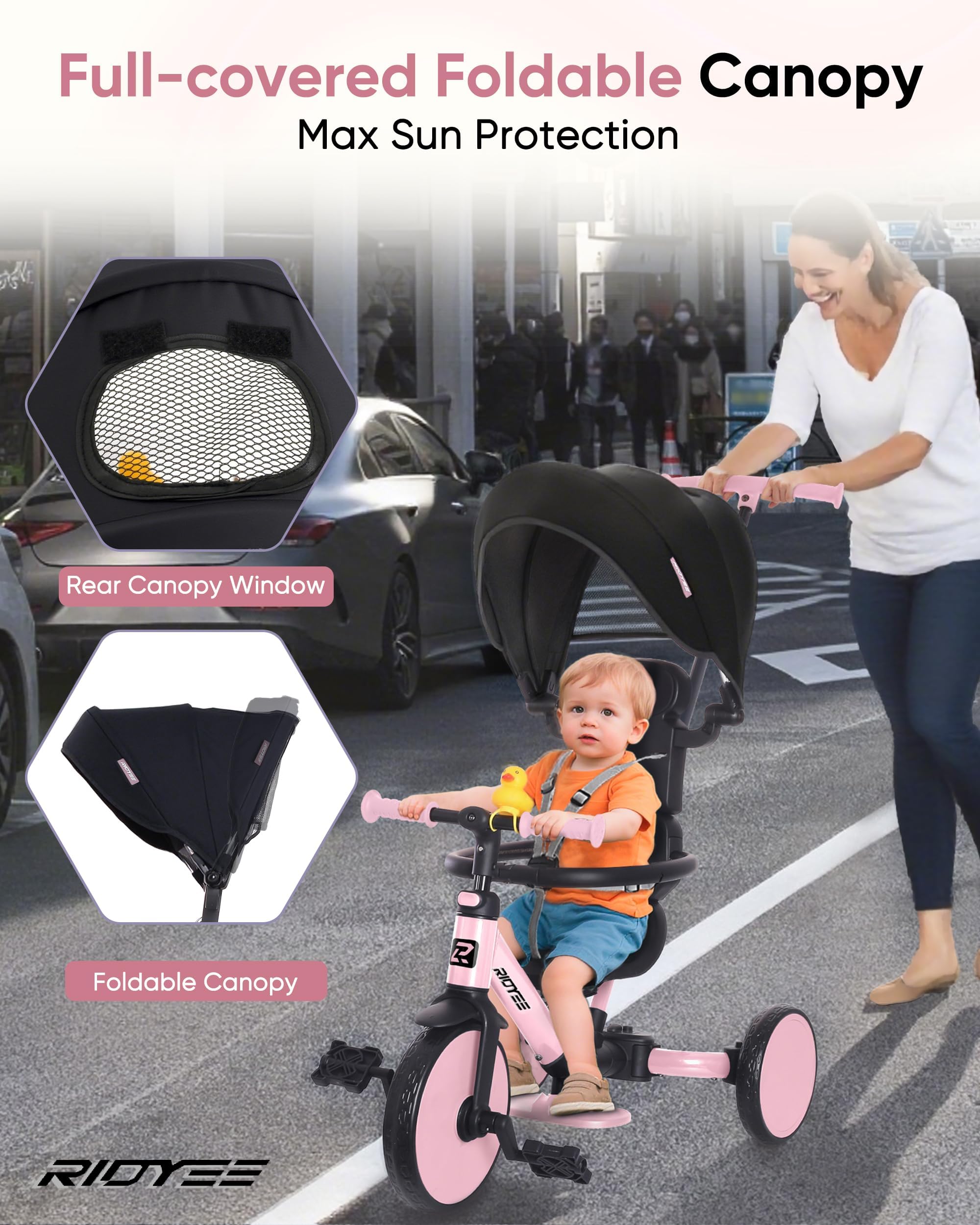 Triciclo 8 en 1 para 1.5-5 años, interruptor sin herramientas, triciclo para niños pequeños con mango de control de dirección para padres de 1.5 a 5 años, triciclo para niños pequeños de 1.5 a 5