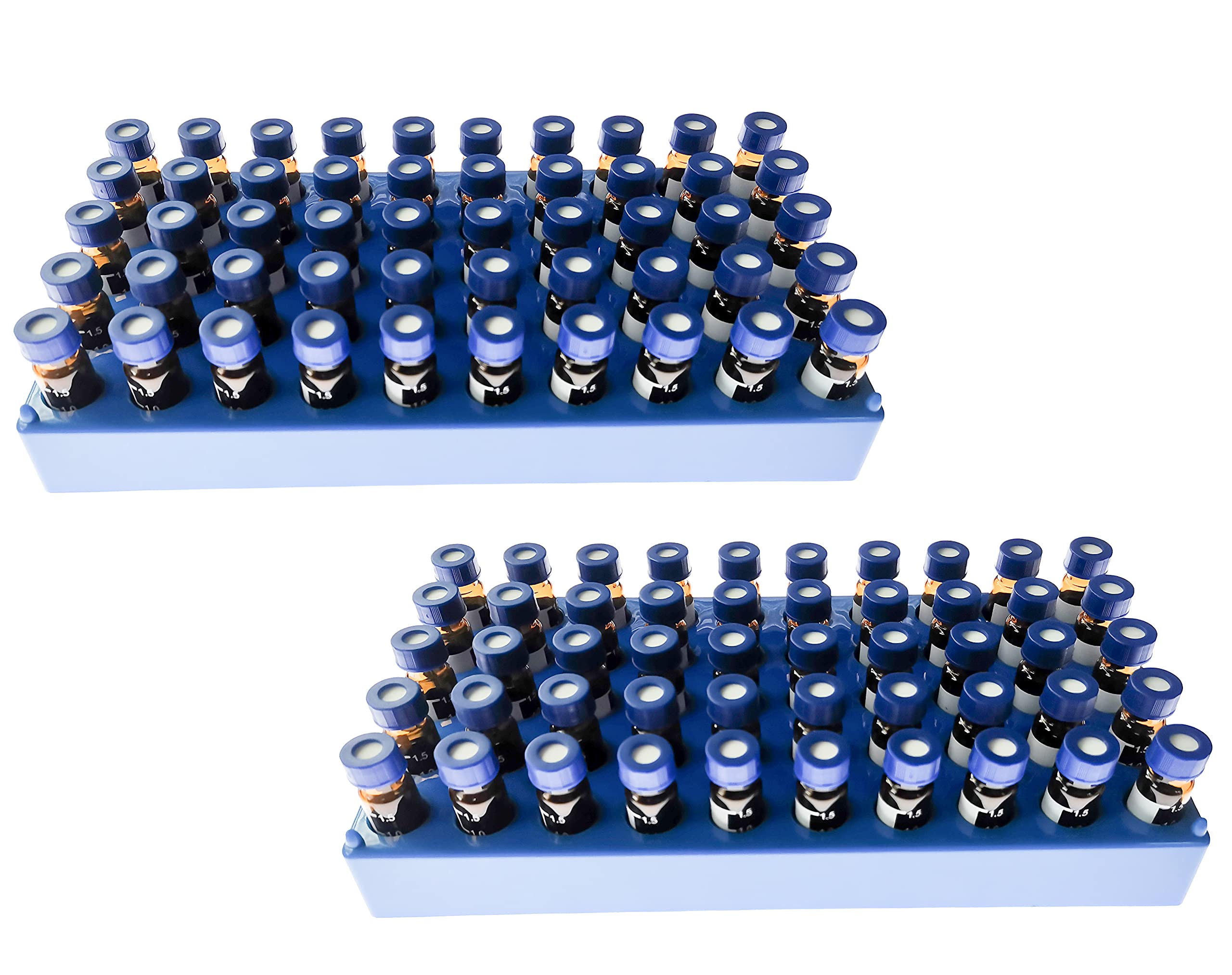 MUHWA HPLC Vials, 2ml Lab Autosampler Vials with Rack, Vials with Writing Area and Graduations, Screw Cap, White PTFE and Red Silicone Septa, (2 Racks