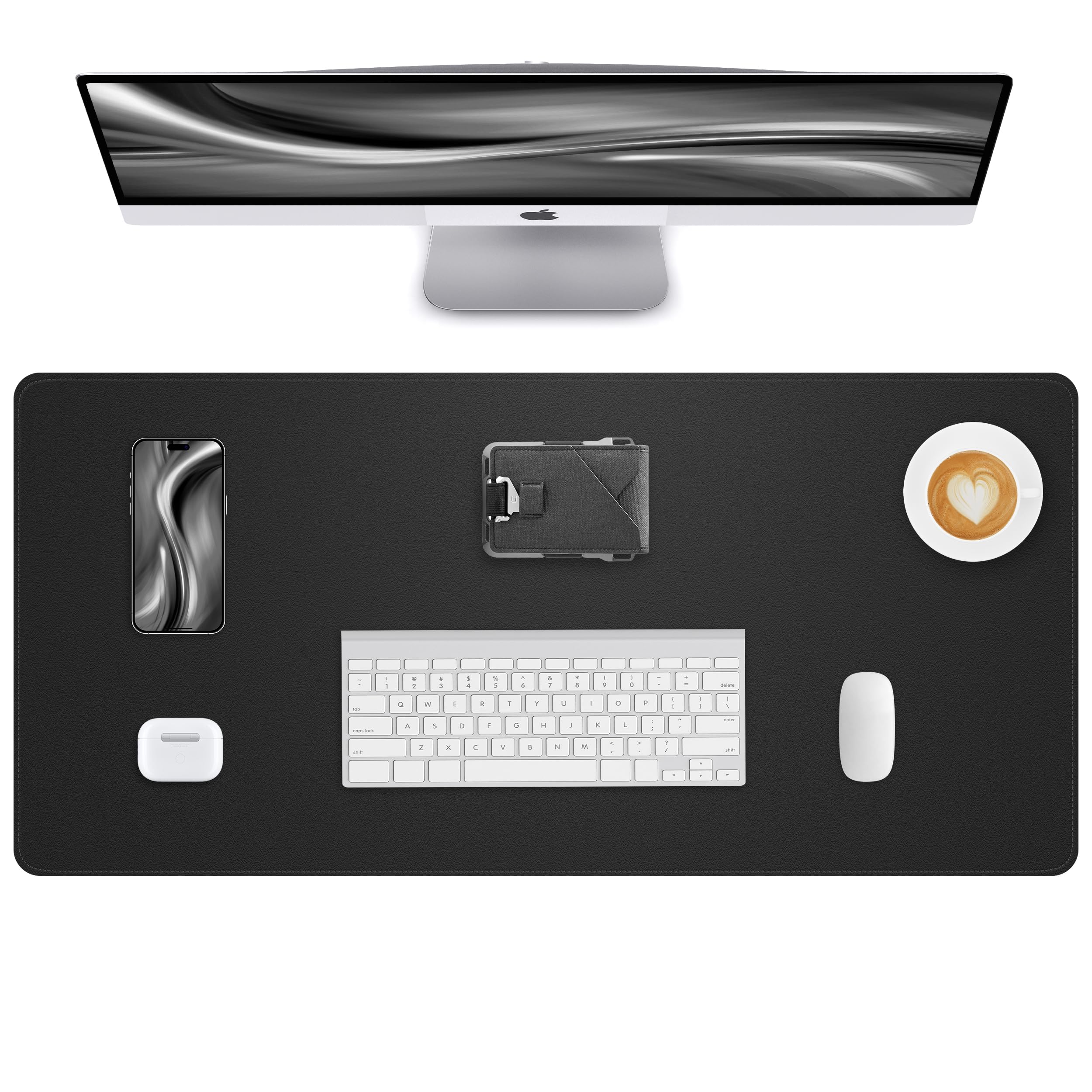 AFIING Leather Desk Mat Protector, Non-Slip PU Leather Desk Pad, Waterproof Mouse Mat & Desk Blotter for Office, Home & Study, Easy Clean Laptop Desk Cover (120 x 43 cm, Black)