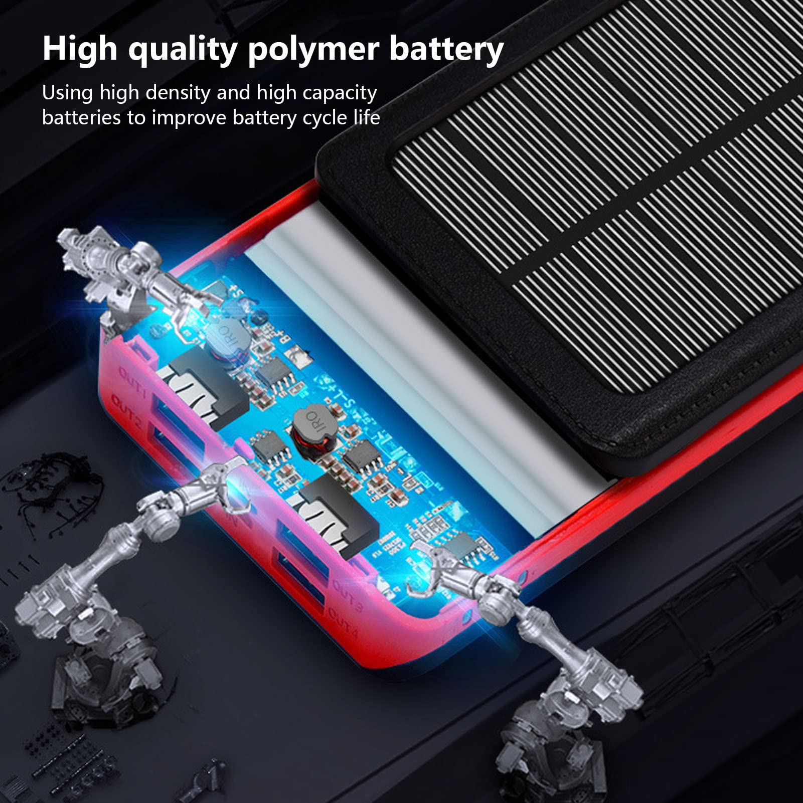 Power Bank Solare A LED, Caricabatterie For Telefono Di Grande Capacità Da 30000 MAh, Stazione Di Energia Solare Portatile Con 4 Porte USB, Power Bank A Ricarica Rapida