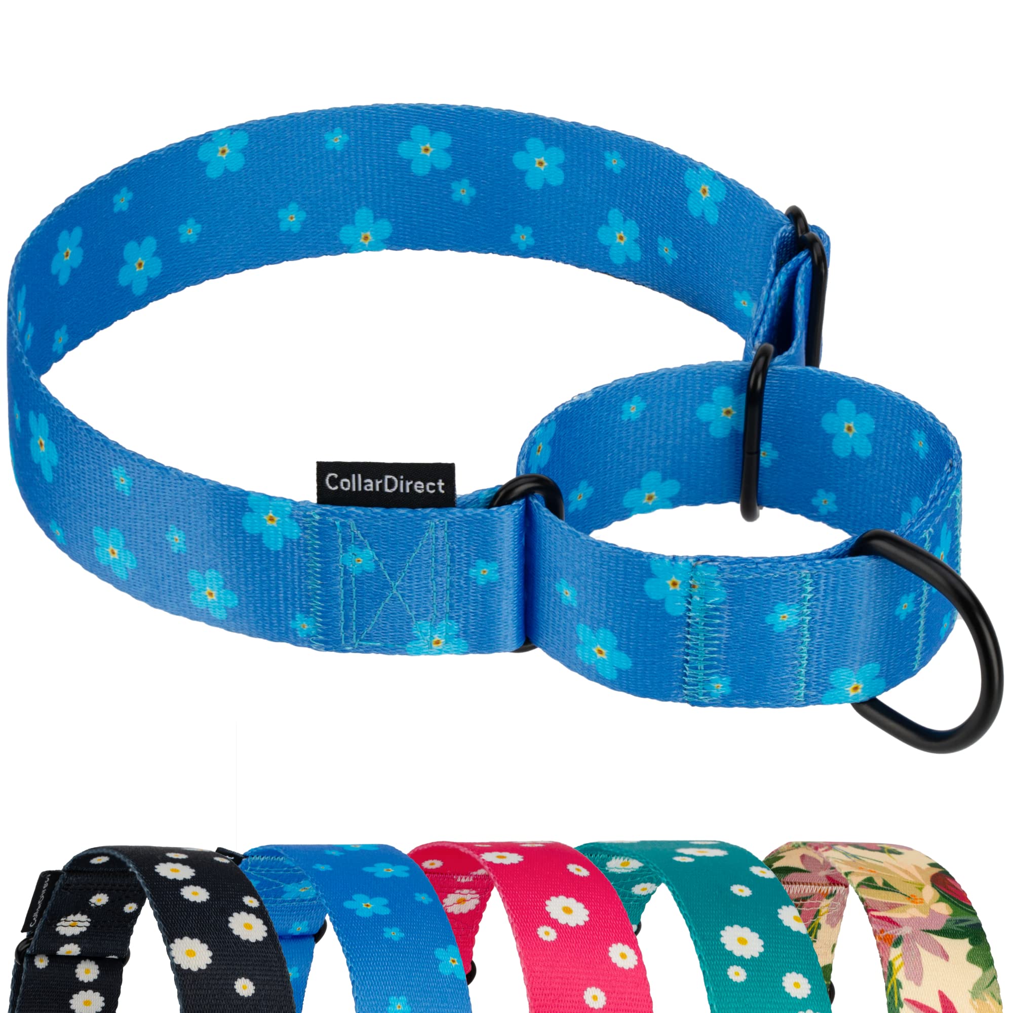 Photo 1 of CollarDirect Martingale Collars for Dogs Heavy Duty Floral Pattern Female Safety Nylon Training Wide Collar Flower Design Large Medium (L, Neck Size 15"-20", Navy Blue) 15-20 Inch Blue Daisies