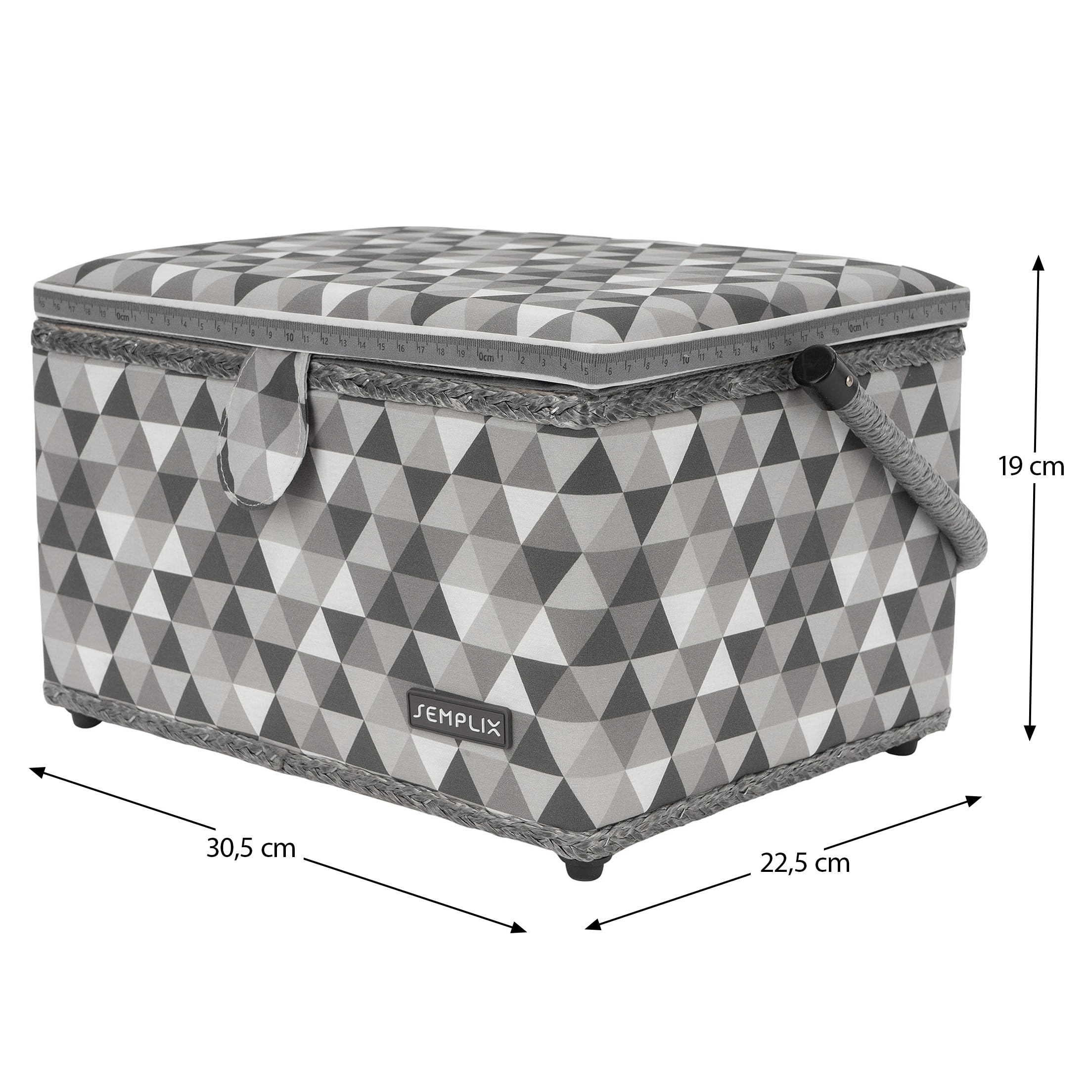 SEMPLIX Nähkorb Diamond Nähkästchen mit Magnetverschluss, Tragegriff (30,5x22,5x19cm) (Anthrazit/Grau)
