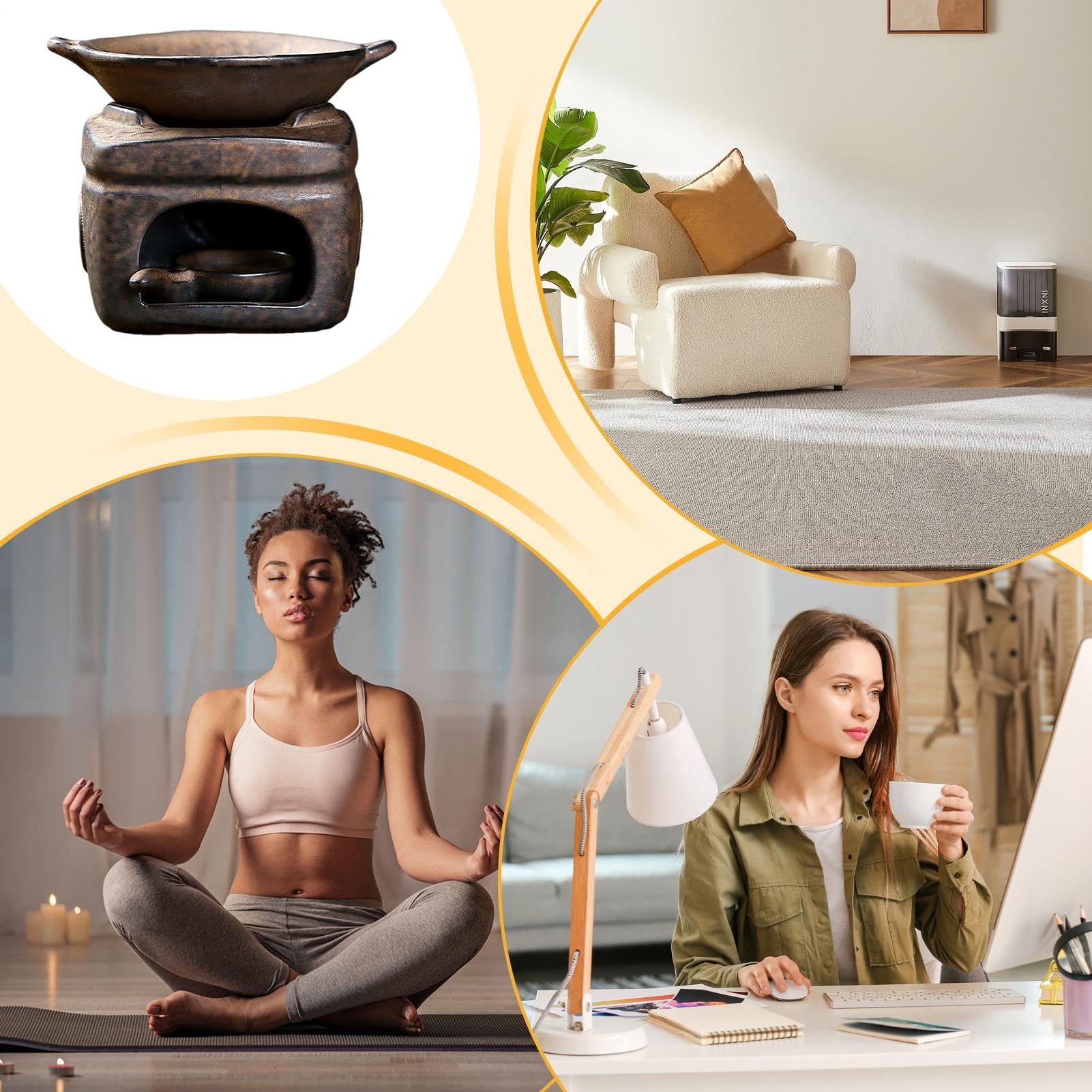 Fornello Aromaterapico Diffusore Di Aromi In mica Multifunzionale Con 2 | Scioglie e Riscalda Bruciatore di Per Sala Yoga Scrivania Ufficio Camera Meditazione