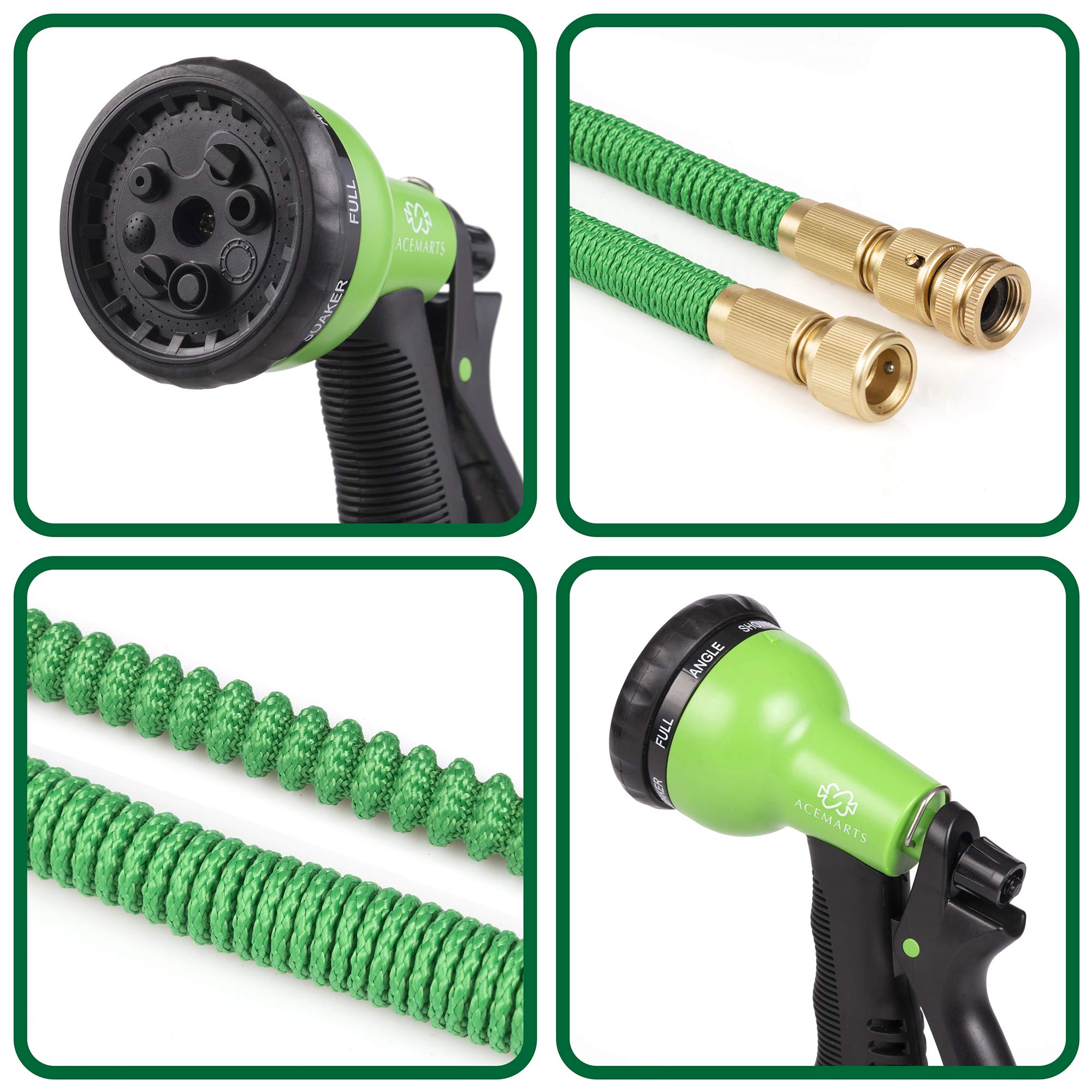 Acetarts, tubo da giardino espandibile, 30 m, leggero, in lattice di qualità, connettori in ottone massiccio e 8 ugelli per l'uso di molte altre opzioni