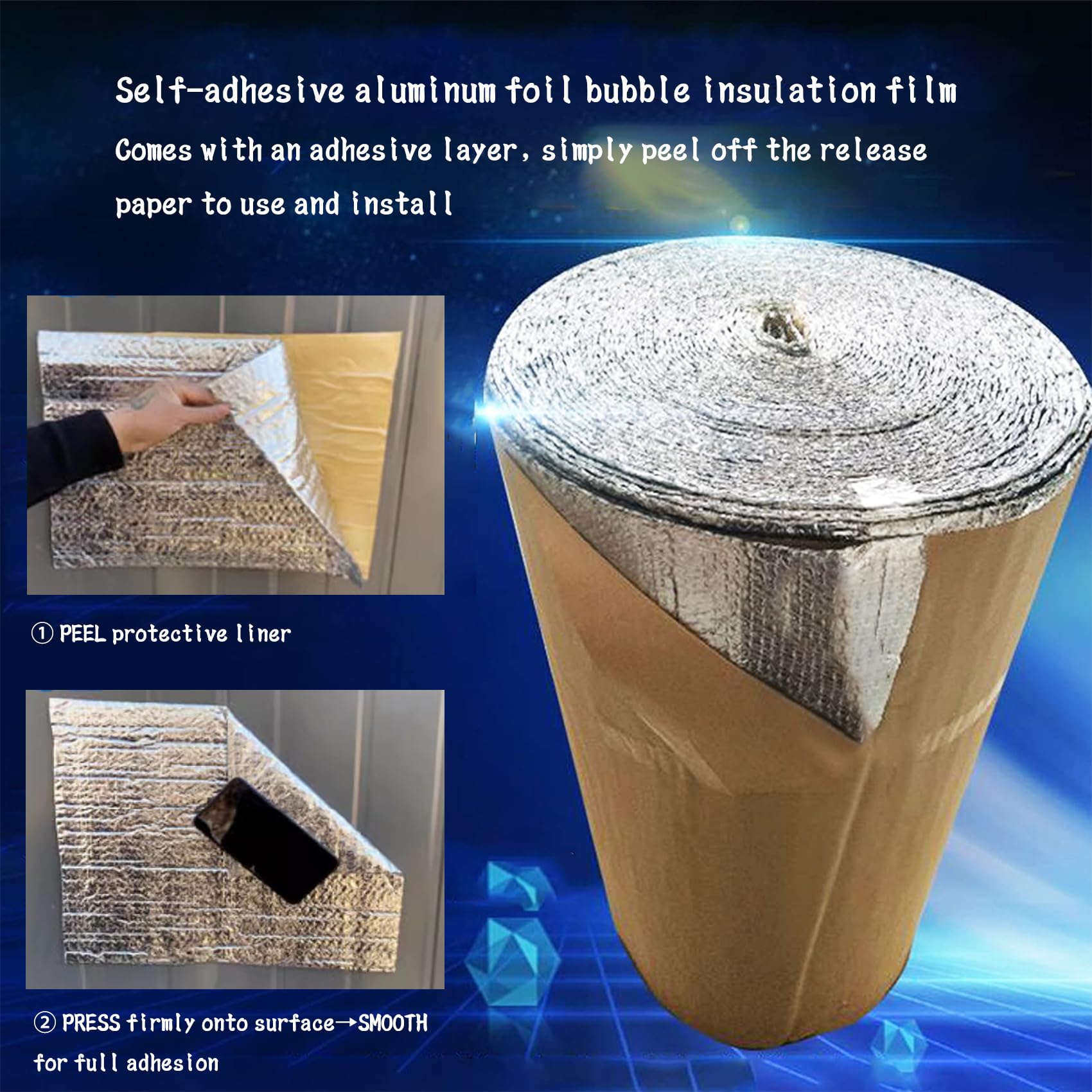 Isolante a Bolle Doppio Strato in Foglio di Alluminio 5mm Autoadesivo - Schermatura Termica Impermeabile per Tubi, Tetti, Pareti, Soffitte e Porte Box (Fixed Width 1m, 20㎡)