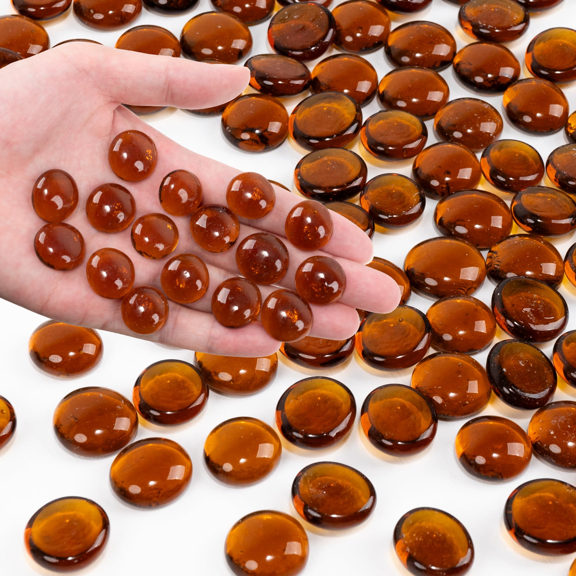 Foncomy Brown Flat Glass Marbles, 440g Transparent Vase Filler Pebbles Gems, Decorative Glass Beads for Vases, Crafts, Floral, Mancala Stones, Aquarium Rocks for Fish Tank, Approx.17-19mm