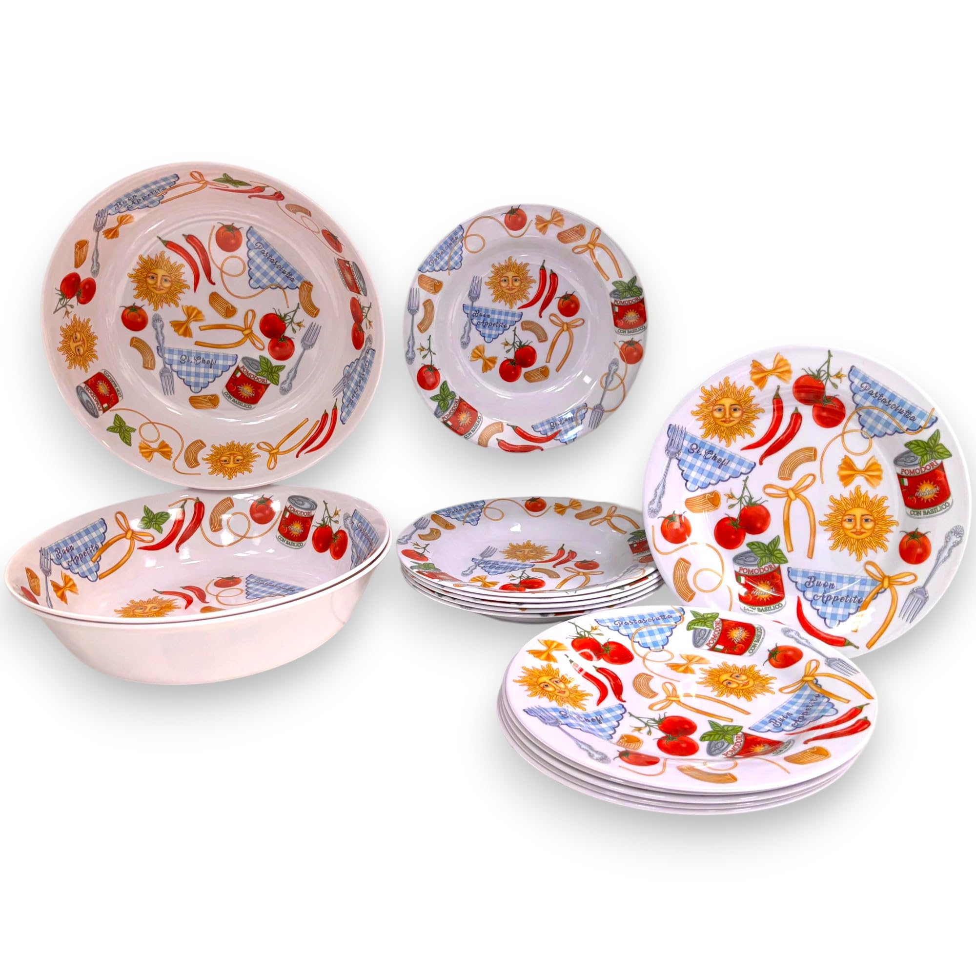 Set di Stoviglie in Melamina - 15 Pezzi, 3 Fantasie Disponibili - 6 Piatti Piani, 6 Piatti Fondi, 3 Insalatiere - Leggero, Durevole, Lavabile in Lavastoviglie, BPA Free (Melamina, Chef)