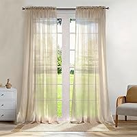 Vista 12 de Dreaming Casa Cortinas traslúcidas lisas con bolsillo para barra, 2 paneles de 52 pulgadas de ancho x 96 pulgadas de largo, color blanco