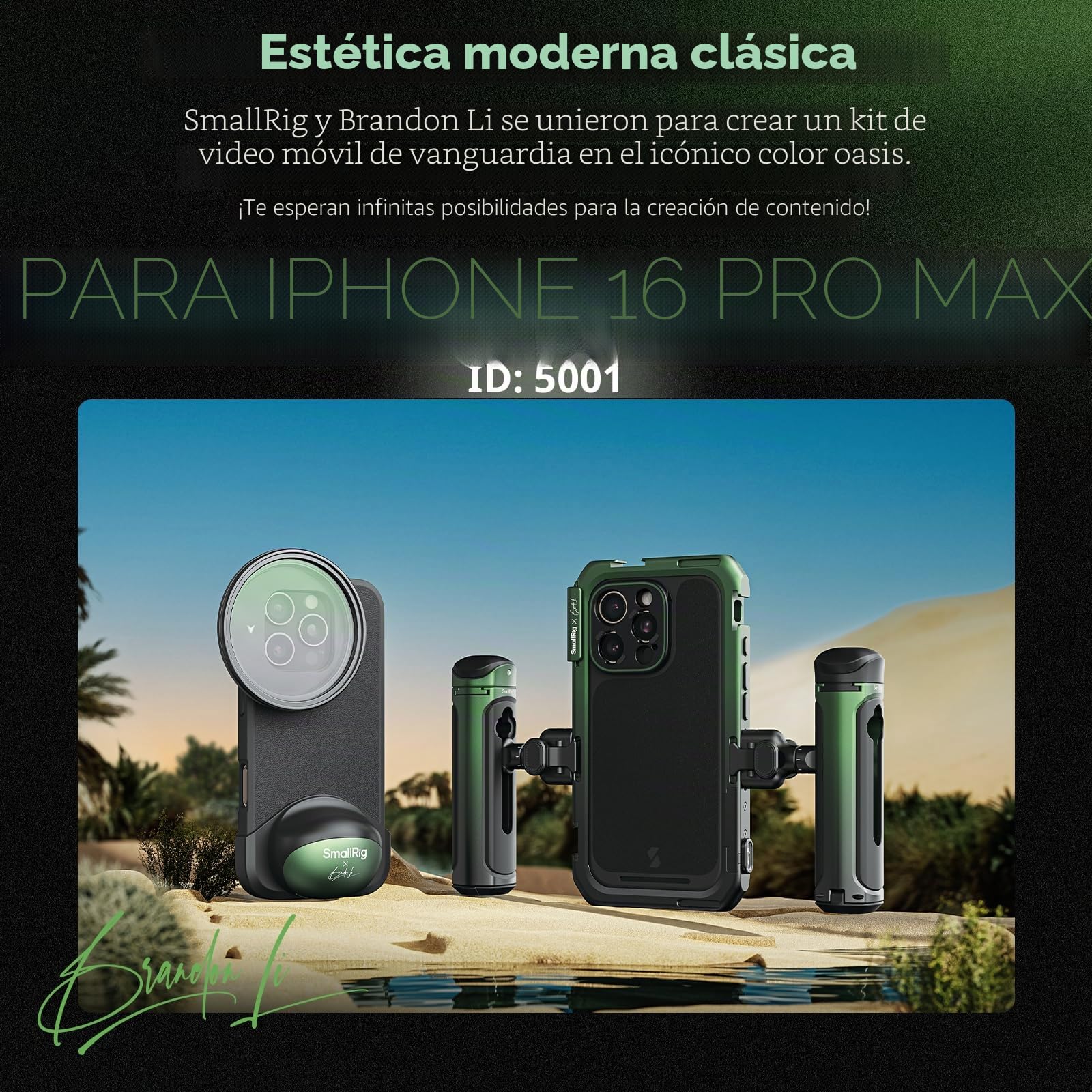 SmallRig Brandon Li - Kit de vídeo para iPhone 16 Pro Max, funda ligera con asas giratorias inalámbricas QR, filtro magnético VND de 67 mm, MagSafe