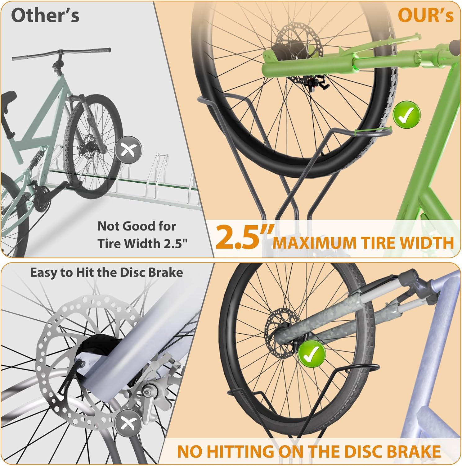 Cycle Storage Organizer Rack for 3 Bikes, Portable Bicycle Parking Rack with 4 Hooks, Bikes Floor Stand for Garage/Home/Indoor/Outdoor Use