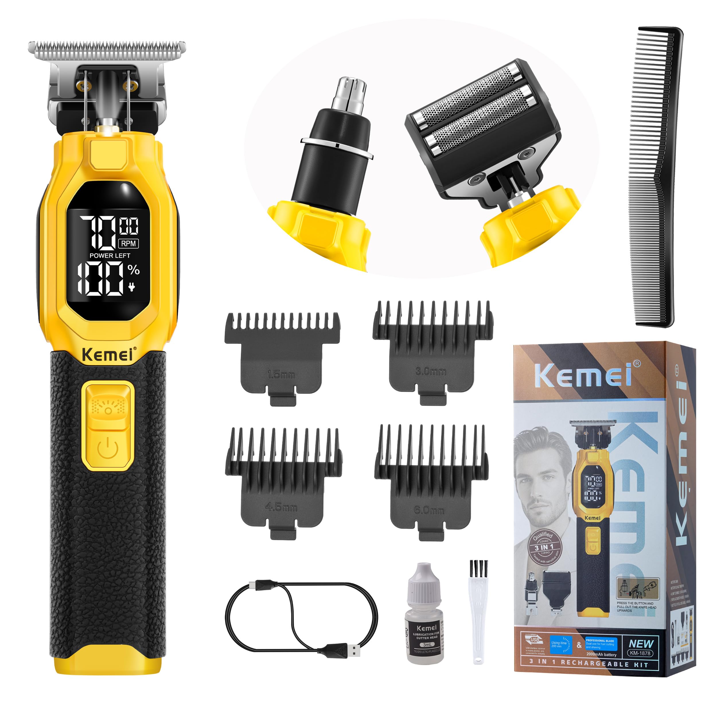 KEMEI 1878 3 in 1 Hair Clippers Beard Trimmer for Men Foil Shavers for Men