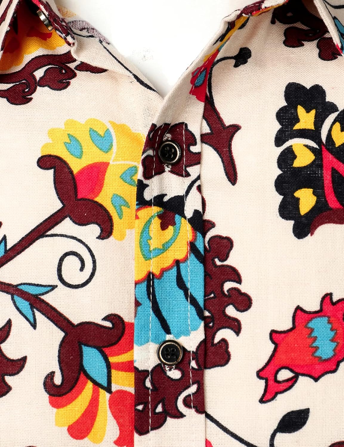 PARKLEES Men's Cotton Linen-Like 70s Disco Retro Traditional Pattern Printed Long Sleeve Button Down Shirt - Image 5