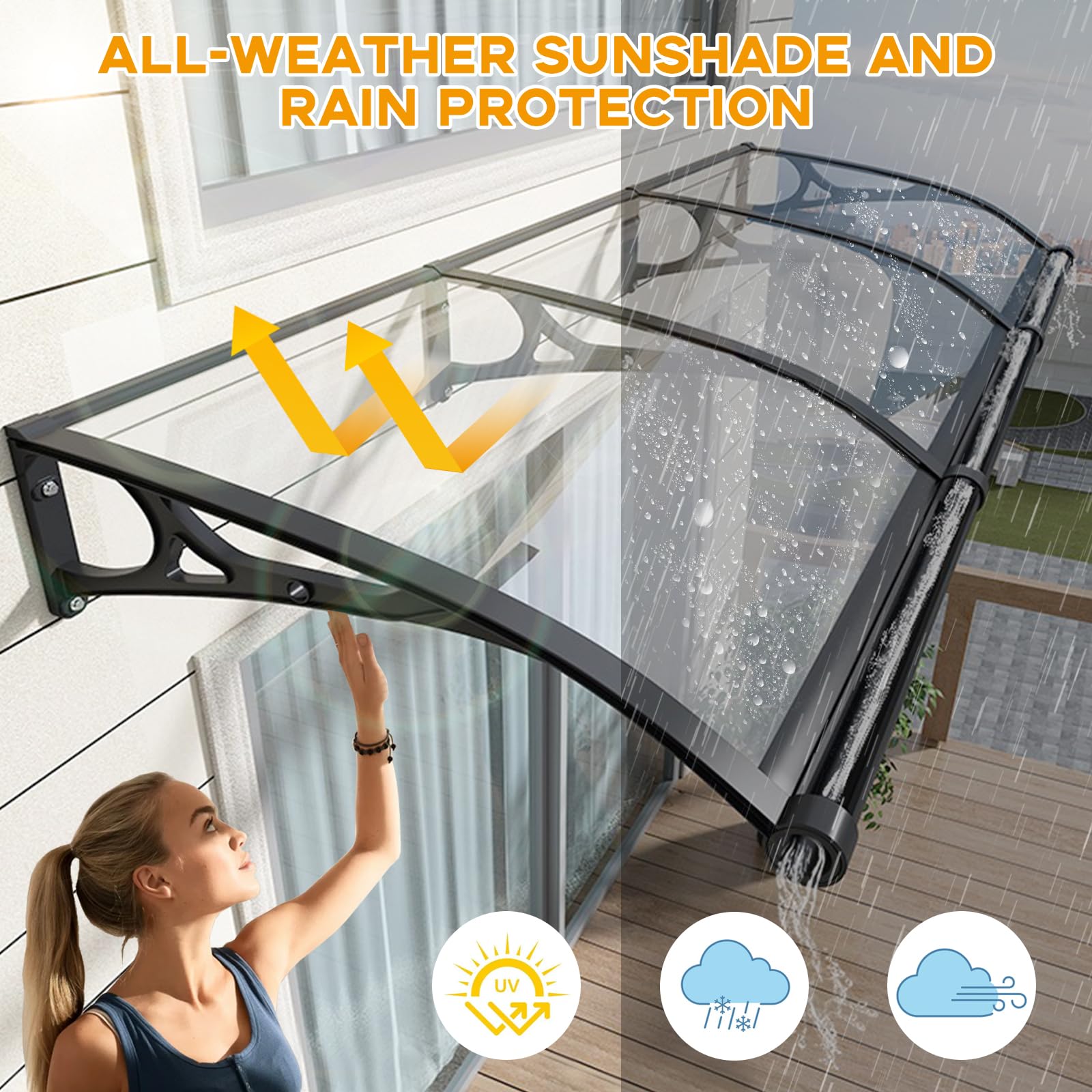 Toldo de aleación de aluminio para patio, protección UV, cubierta de policarbonato para lluvia y sol, resistente a la intemperie