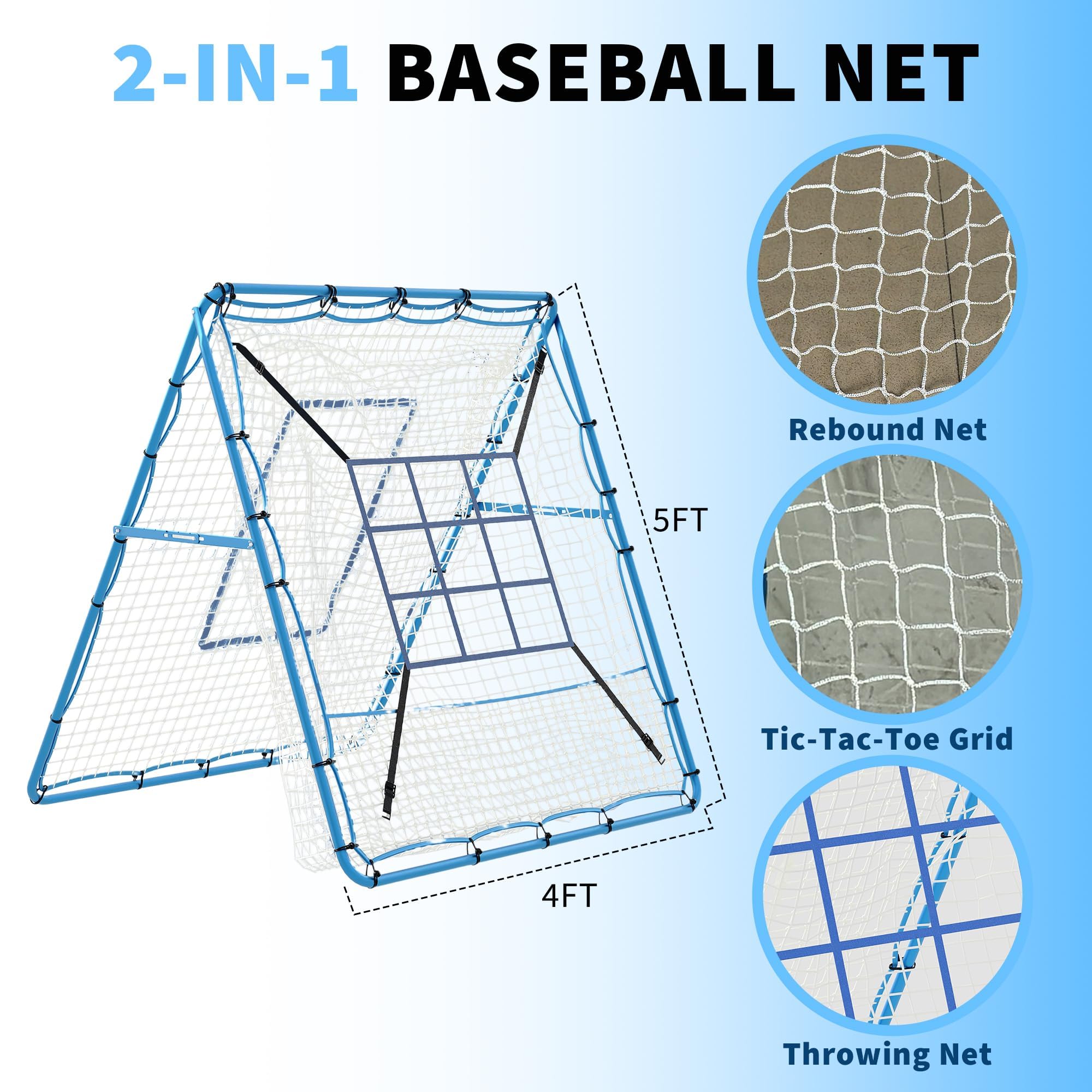 Baseball-Rückprallnetz Mit Verstellbarem Winkel, Sport-Rebounder Mit Zielscheibe, Wurf- Und Fielding-Trainingsgerät Für Softball, Fußball Und Volleyball