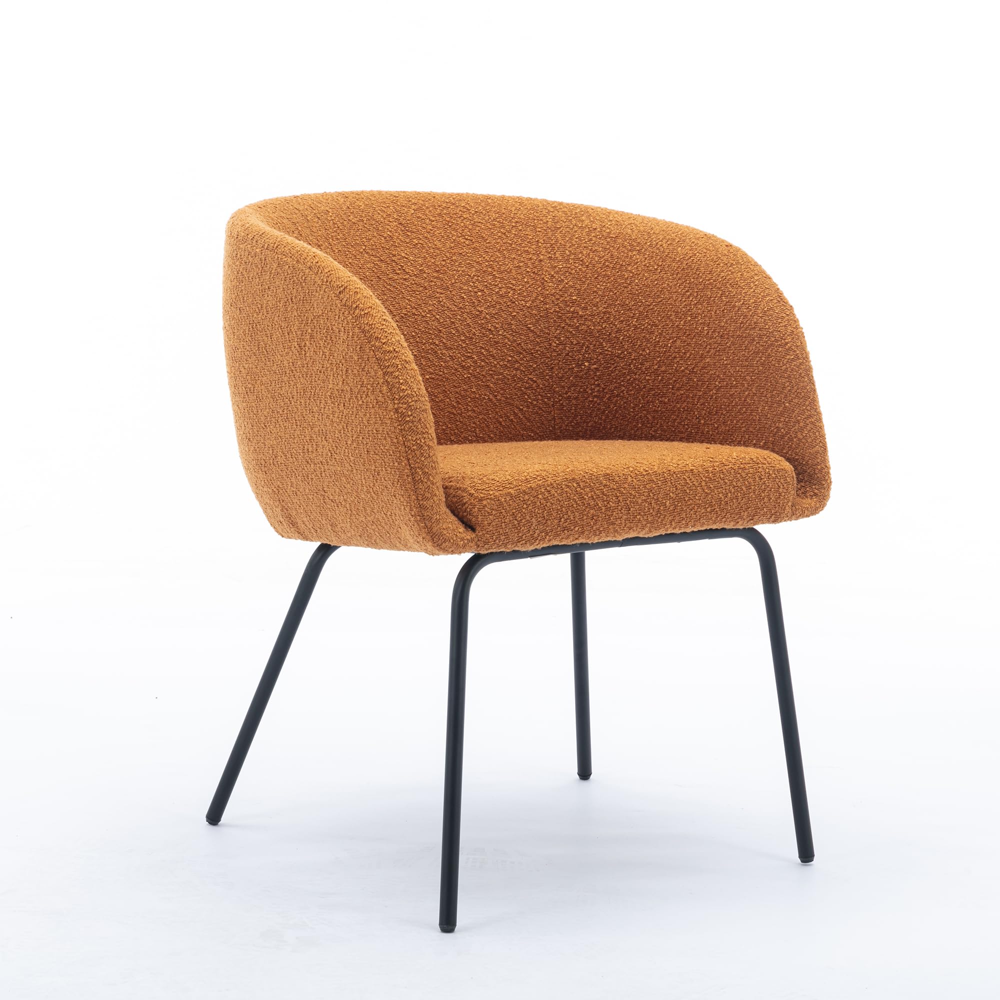 Moderno sillón de tela con revestimiento de polvo negro y patas de metal, elegante silla decorativa para comedor o sala de estar en color naranja vibrante