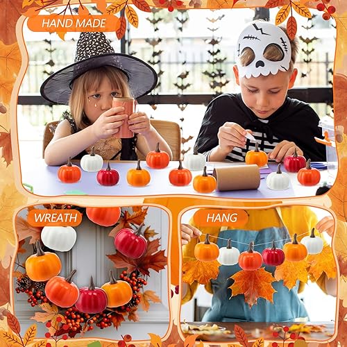 Miniatura 7 de Thyle 48 mini calabazas artificiales a granel de espuma de otoño para Acción de Gracias, adornos falsos de cosecha para otoño, Halloween, fiesta,