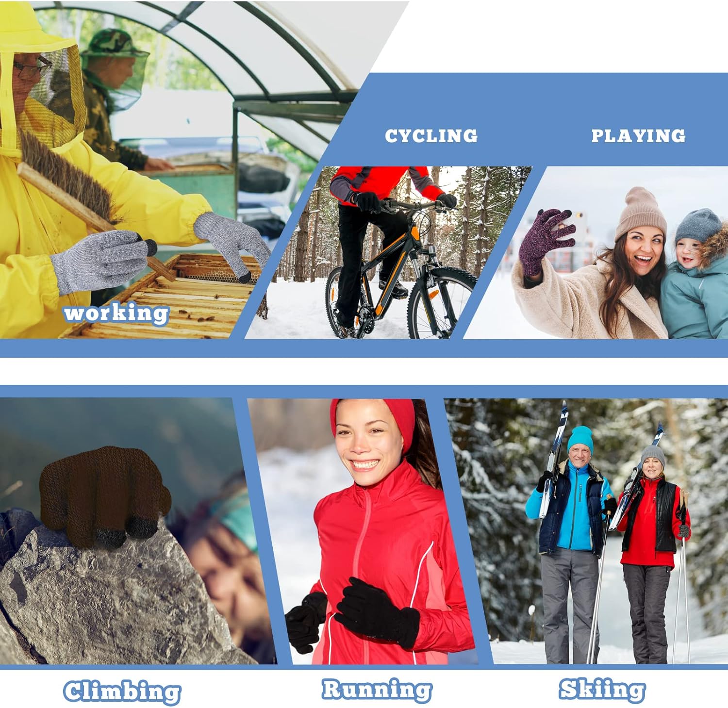 Newcotte 6 Pairs Women's Winter Touchscreen Gloves Warm Fleece Lined Knit Gloves Cold Weather Mittens for Men Women - Image 6