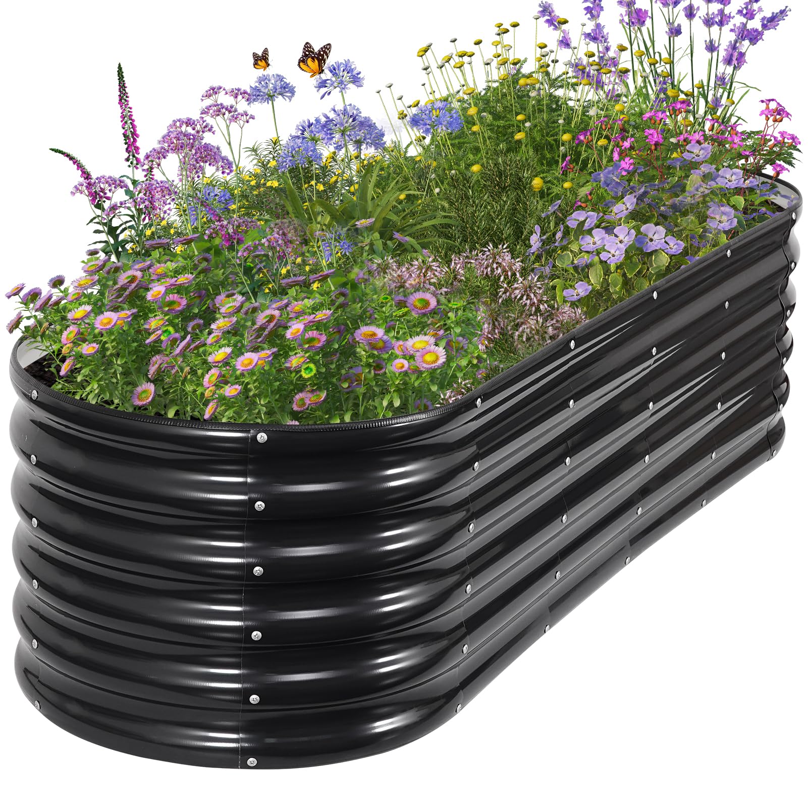 Cama de jardín elevada galvanizada para Exteriores, Camas elevadas para jardinería, Caja de macetero de Metal, Kit de Cama de jardín elevada de Acero con Borde de Seguridad y Guantes para