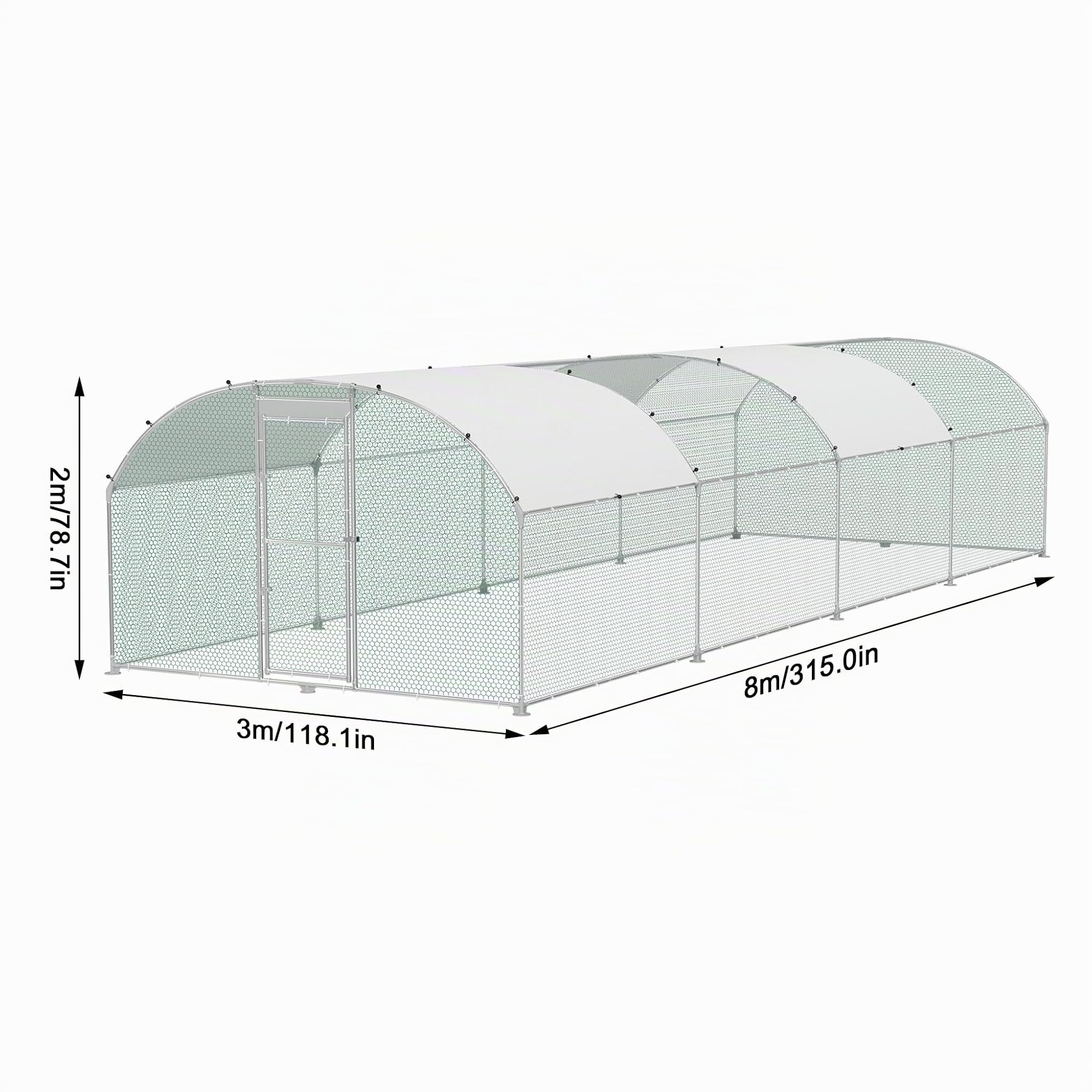 Jaula para gallinas y gallinero, de metal galvanizado, 3 x 8 m, resistente al invierno, con techo solar y cerradura, para animales pequeños y aves de corral