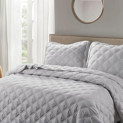 Miniatura 2 de Home Soft Things Charleston - Juego de edredón acolchado alternativo de plumón de 2 piezas, suave y cálido a cuadros con patrón de diamante, color