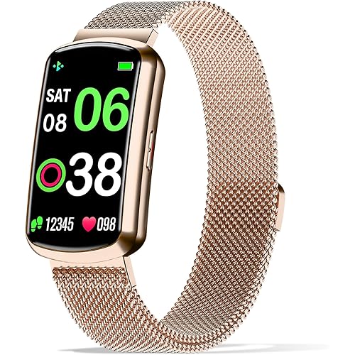 Health Fitness Tracker with 24/7 Heart Rate, Smart Watch with Blood Pressure and Blood Oxygen Monitor, Bulit-in 120+ Sport Mode, Sleep Tracking Waterproof Activity Tracker for Women Men (Pink Gold)