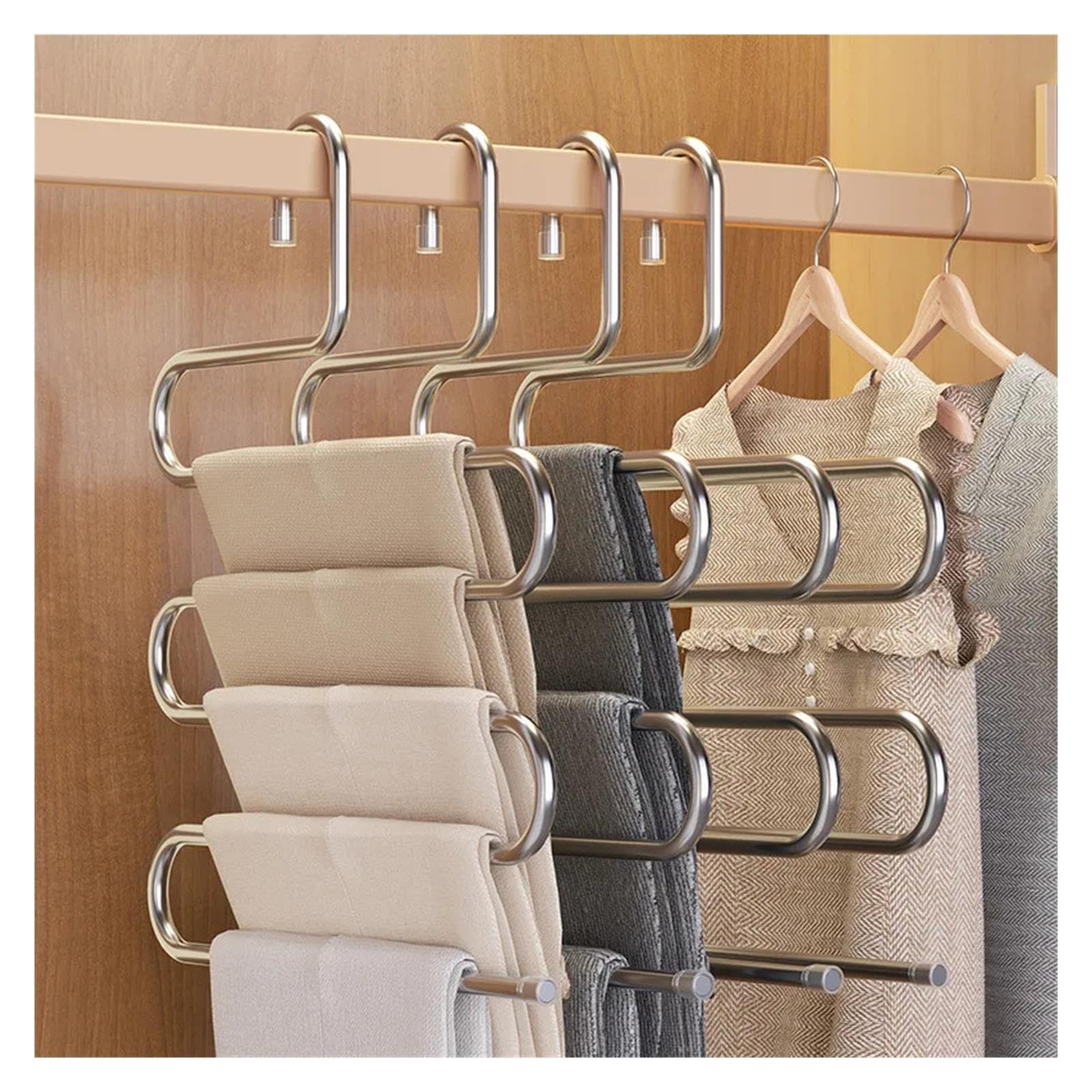 Appendiabiti antiscivolo a 5 strati Organizzatore multifunzionale for riporre i pantaloni con possibilità di sospensione e opzioni multiple