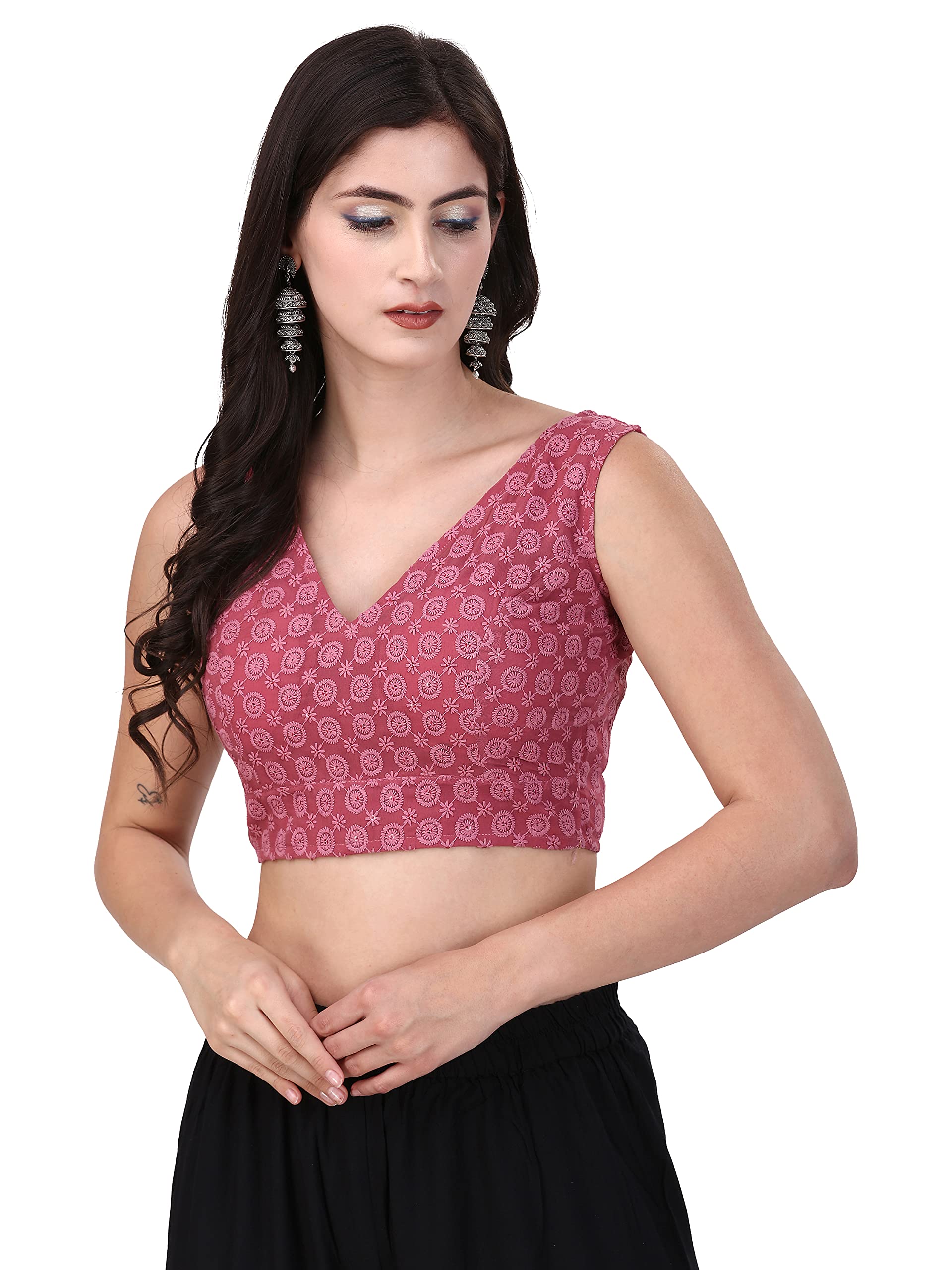 OOMPH!Women Cotton Sleeveless Readymade Blouse, Hakoba High Neck