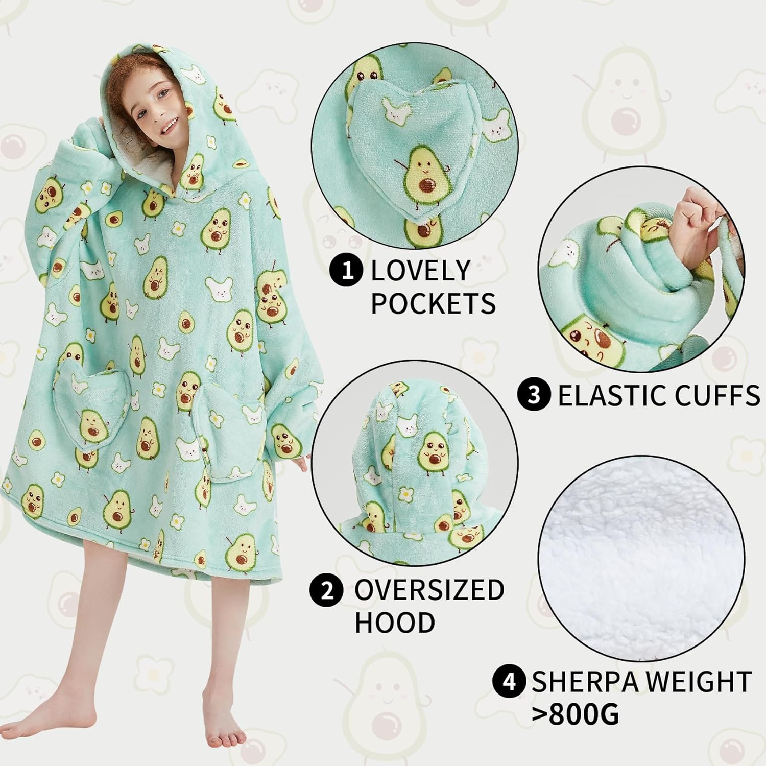 Fiosnow Avocado Blanket Hoodies for Kids 6-13YR Oversize Wearable Blanket Hoodies for Boys Girls Teens - Image 5