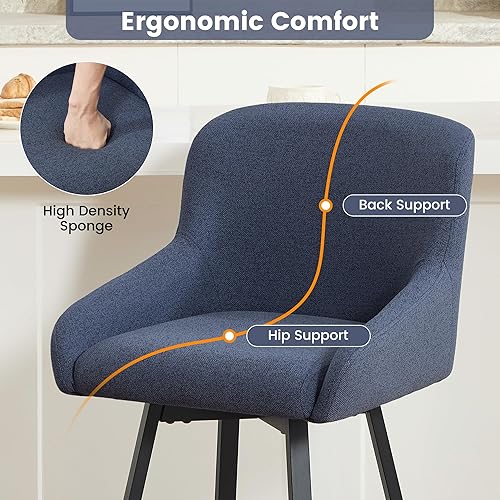 Miniatura 7 de Juego de 4 taburetes de bar giratorios de 26 pulgadas tapizados de altura de mostrador con respaldo y patas de metal, sillas de bar modernas,