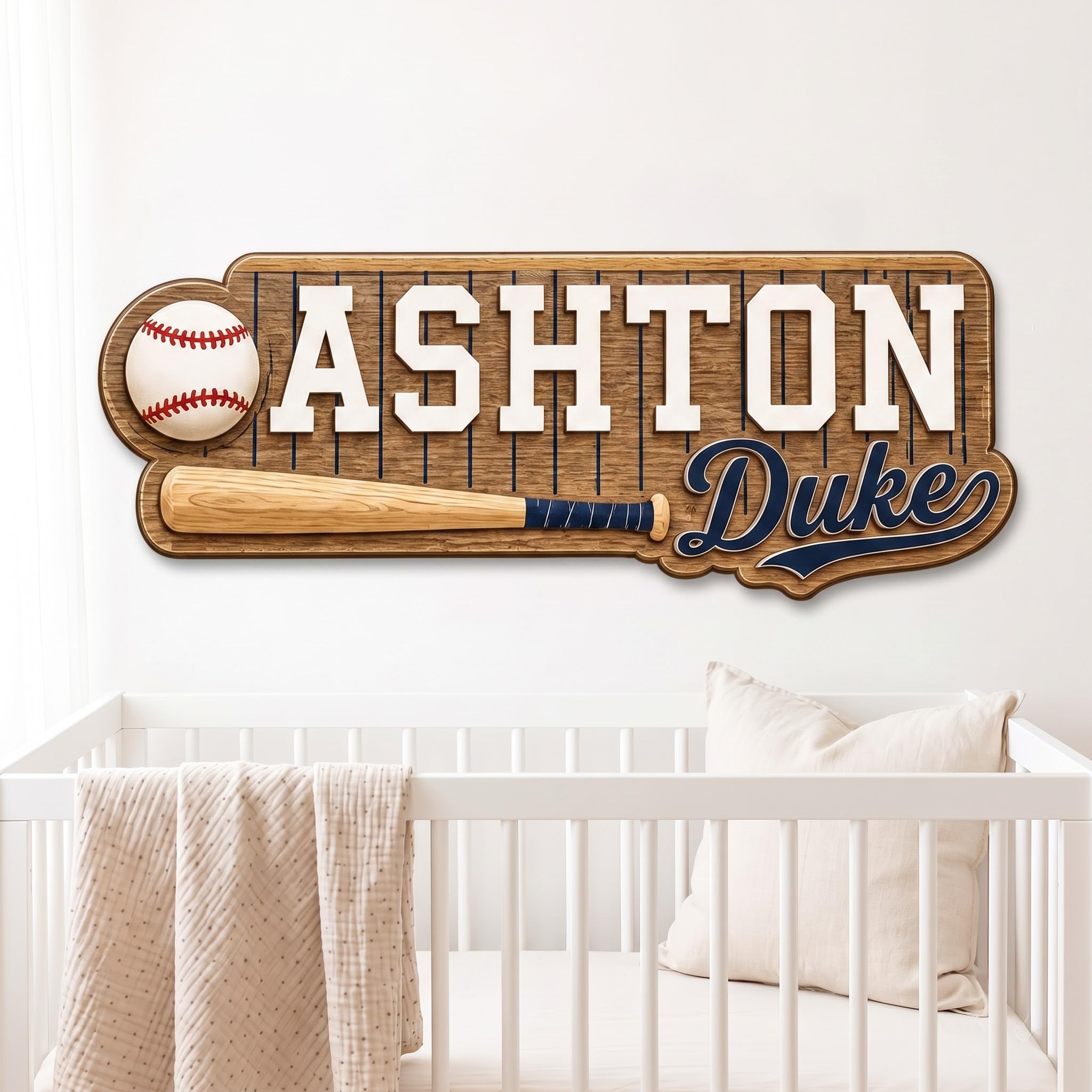 Personalized Nursery Name Sign, Baseball Sports Wooden Kids Room Decor